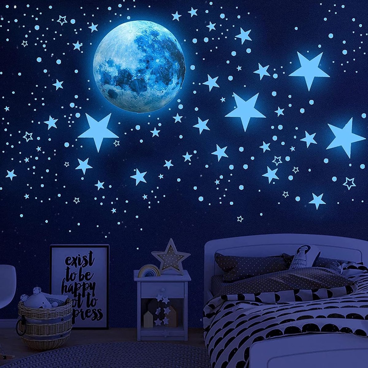 512 stuks fluorescerende sterren maan glow in the dark muurstickers kinderen lichtgevende sterren muurstickers voor kinderen baby meisjes jongens slaapkamer kinderkamer decoratie