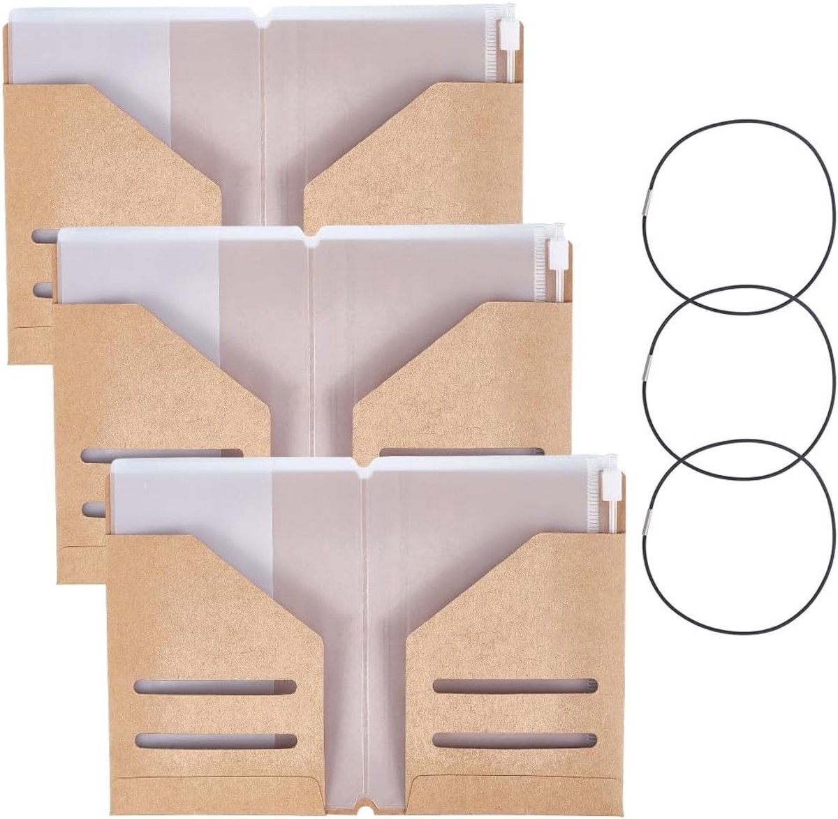 3 Sets 5X7.5 Reizigers Notebook Accessoires Kit Draagbare Reizen Paspoort Kraft Card Sleeve Houder Transparante Pouch PVC File Map Nylon Elastische Band Organizer voor TN Opslag Accessoire
