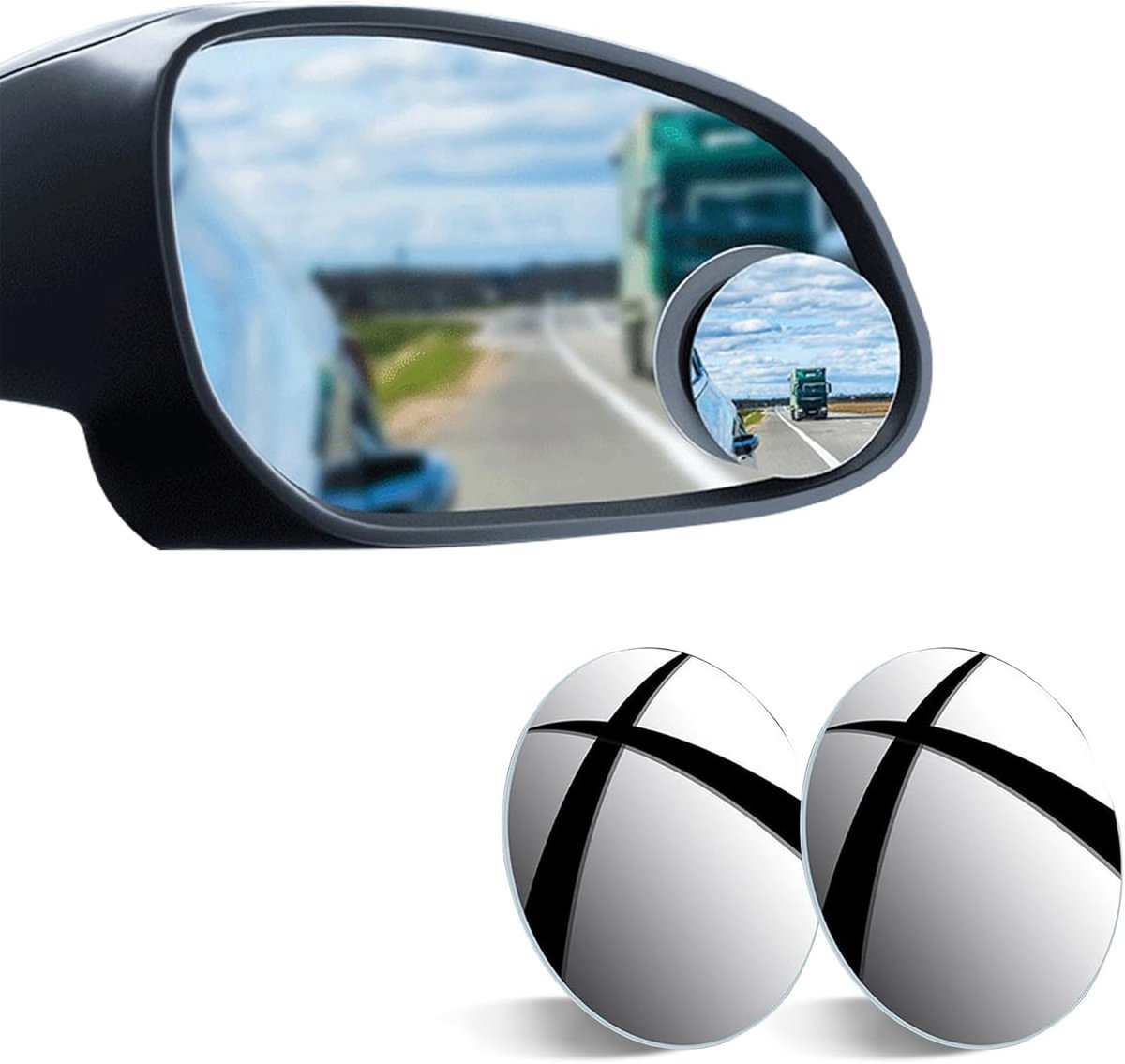 glas dodehoekspiegel auto, blinde spiegel zijspiegel 360° groothoek instelbaar, 2 stuks (rond)