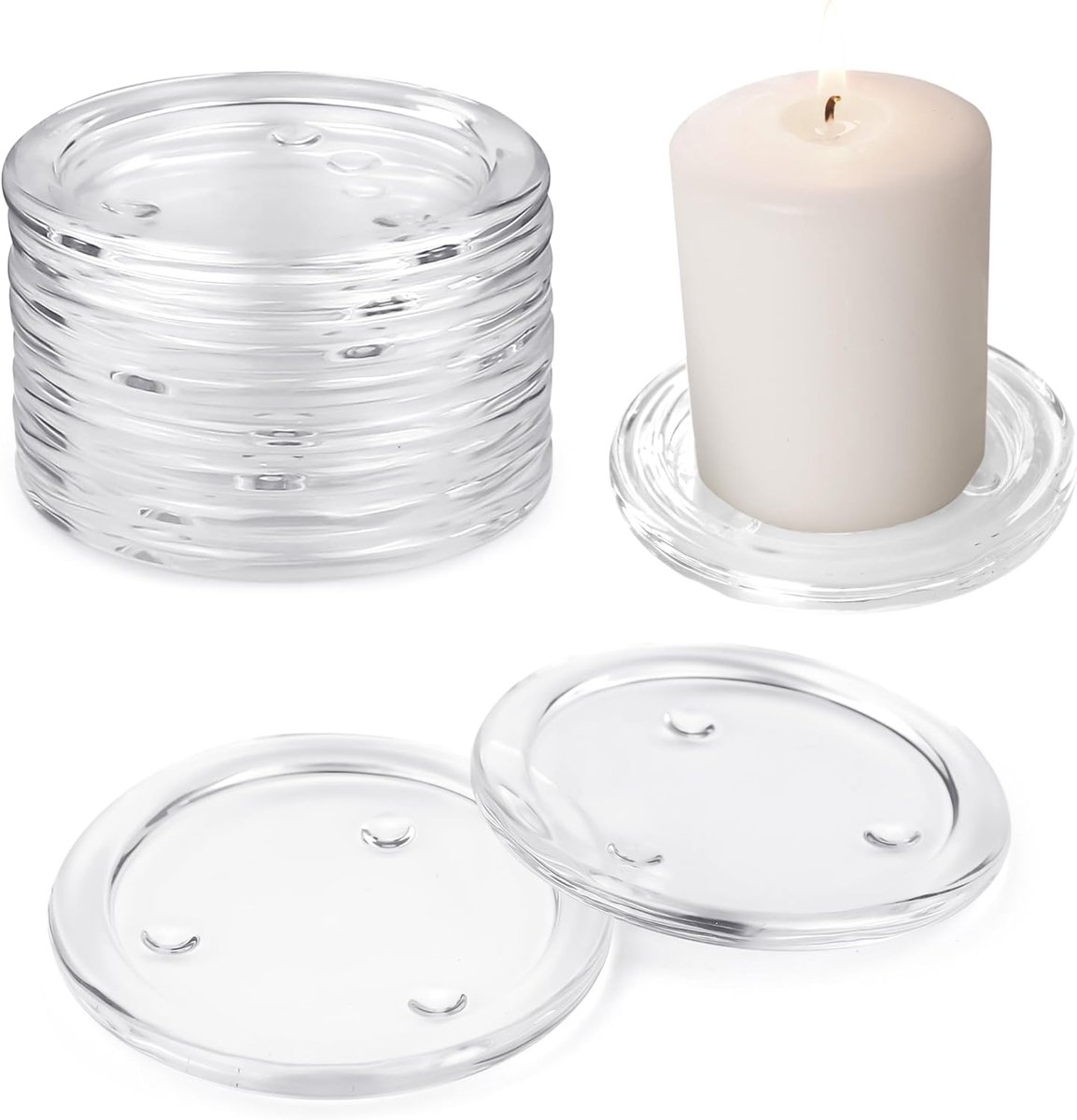 10 stuks Theelichthouder Decoratie, Kaarsenborden Glas, 10 cm Ronde Kaarsenonderzetters, Helder Glas voor Spa-decoraties, Bruiloften, Feesten, Woondecoratie, Tafeldecoratie