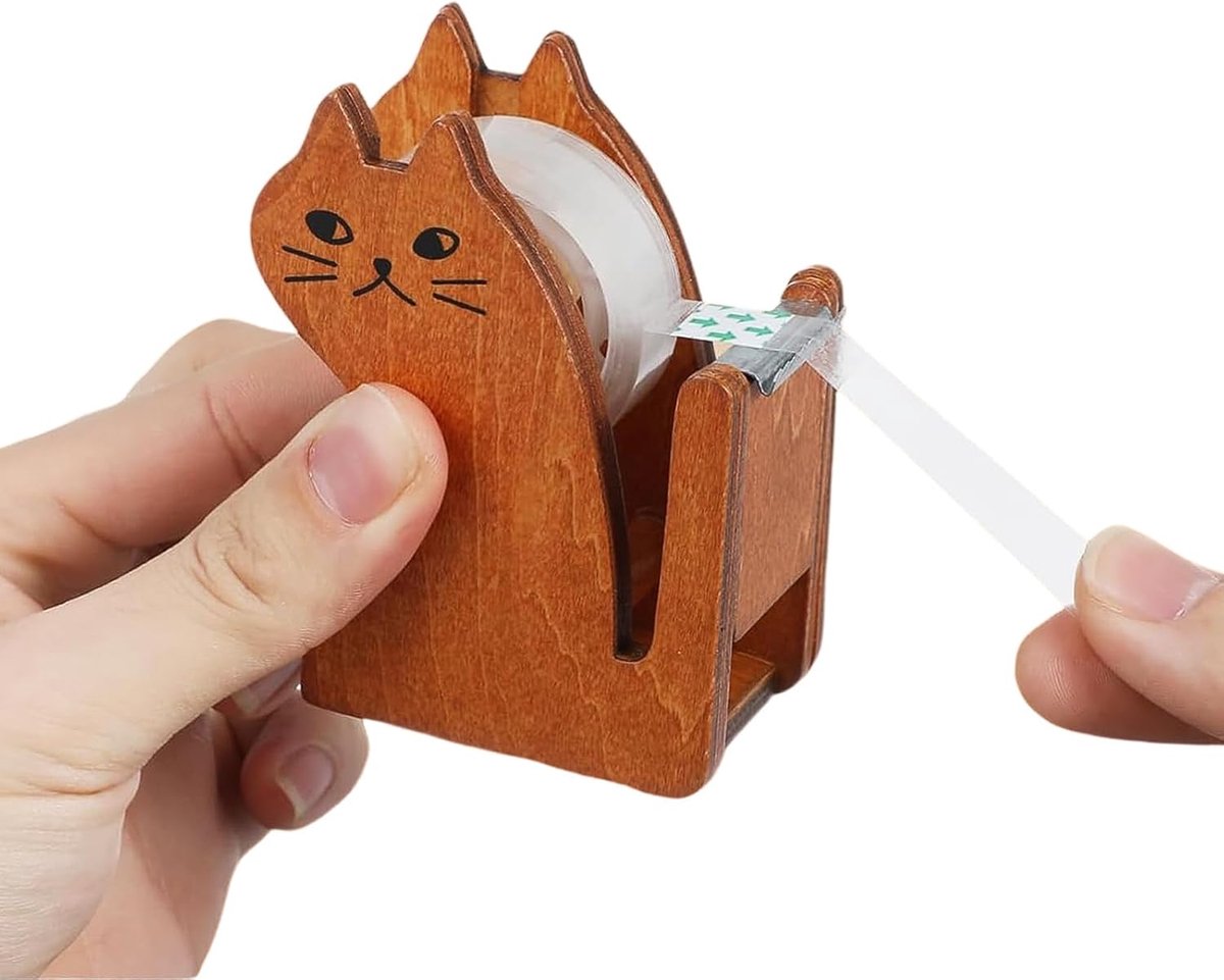 plakbanddispenser, LWLWA kat plakstrip afroller, schattige zelfklevende roller met 1 rol plakband, creatieve kindercadeaus, voor tafelaccessoires, doe-het-zelf