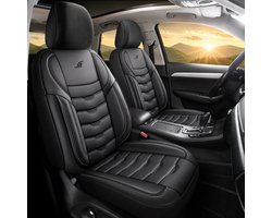 Autostoelhoezen voor Kia Rio 4 YB in pasvorm| Set van 2 stuks | Bestuurder + Passagiersstoel AID Serie | AID505 | Zwart met kunstleer