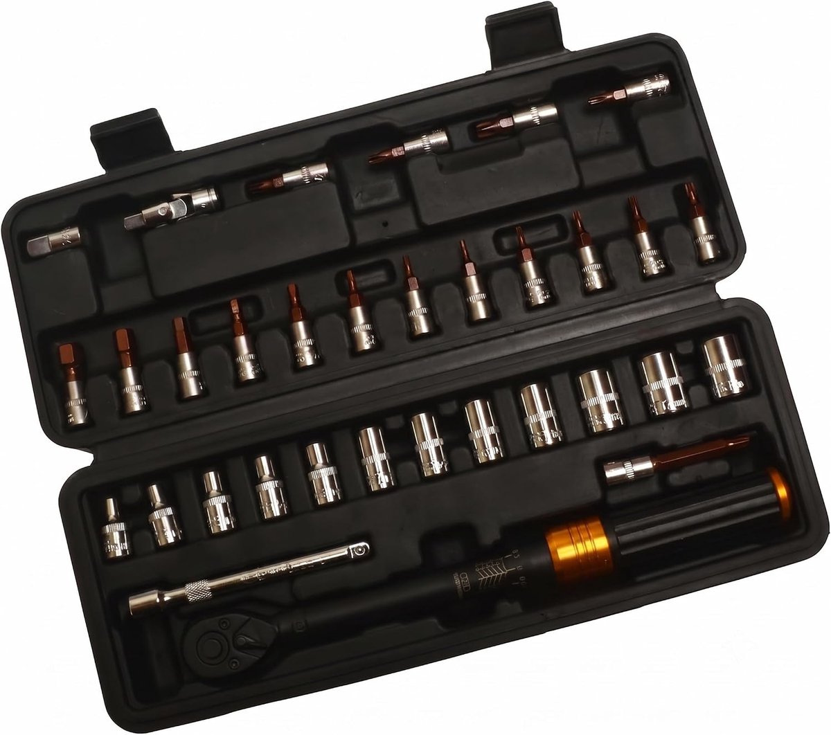 Momentsleutel fiets 2-24 Nm, 33-delige set 1/4 | Robuust CR-V-staal, nauwkeurige pasvorm 2-24 Nm, ratel met 72 tanden, ideaal voor fiets, motorfiets en koolstof