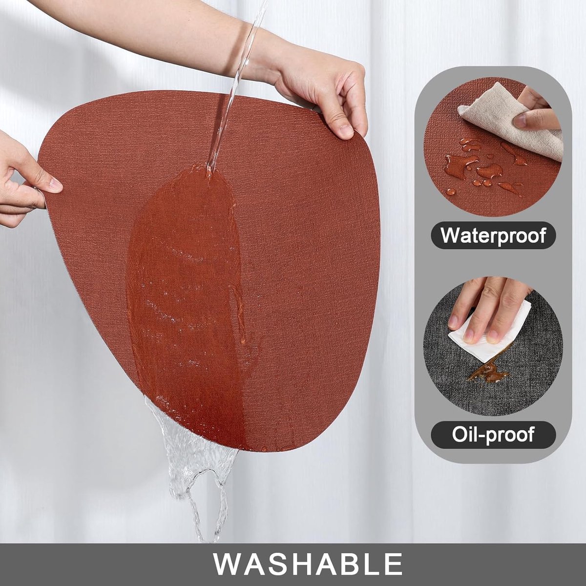 Placemats, set van 4, dubbelzijdig met onderzetters | Wasbare, afwasbare placemats, antislip hittebestendige tafelmatten voor keuken, eetkamer, binnen en buiten (grijs terracotta)