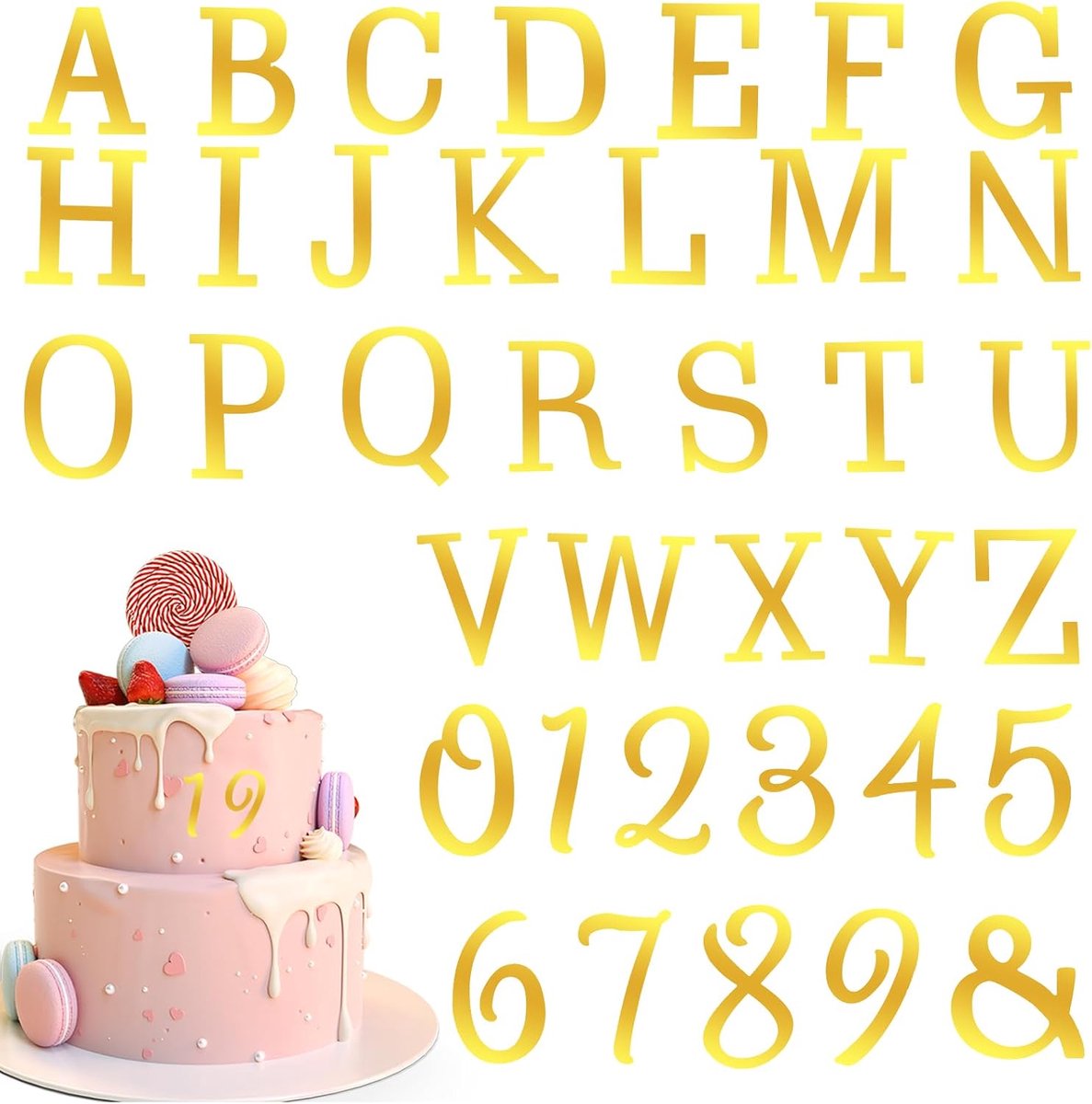 37 stuks acryl taartletters, gouden taartletters, doe-het-zelf gepersonaliseerde naam taarttoppers met A-Z letter aangepaste verjaardagsfeestje 0-9 cijfer taarten decoratie voor