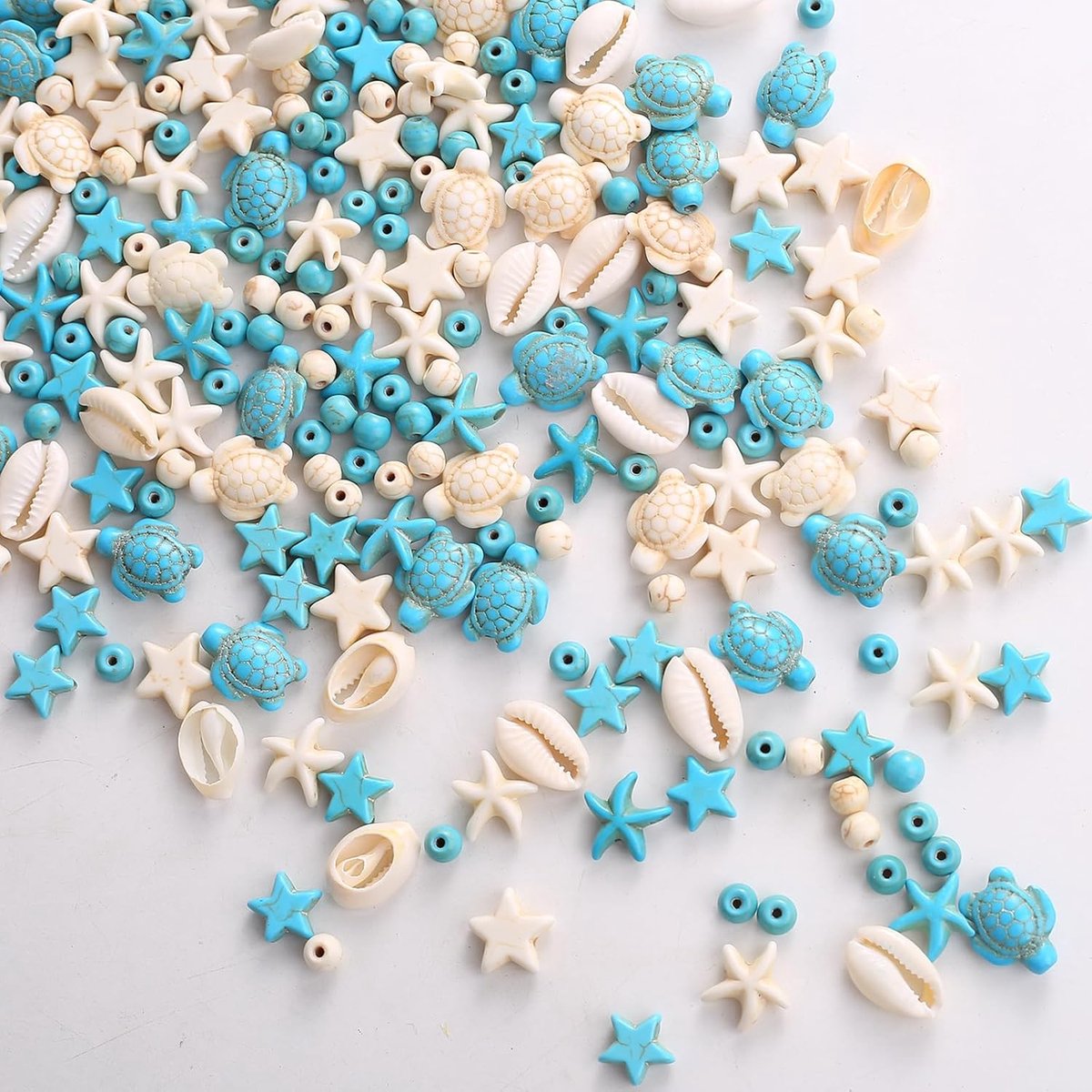 Kralen: blauwe en witte zeester, schildpad, rond, schelp voor het maken van sieraden, doe-het-zelf armband, ketting