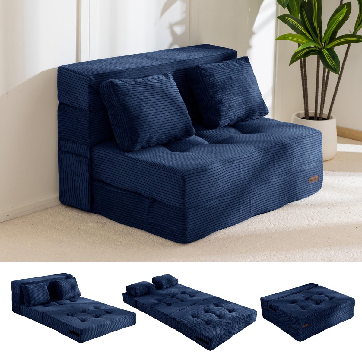 SnelShoppen - Opvouwbare schuim slaapbank met 2 kussens, 15 cm dik matras, multifunctioneel futonbed voor camping, gasten, kinderen, woonkamer, vloerb