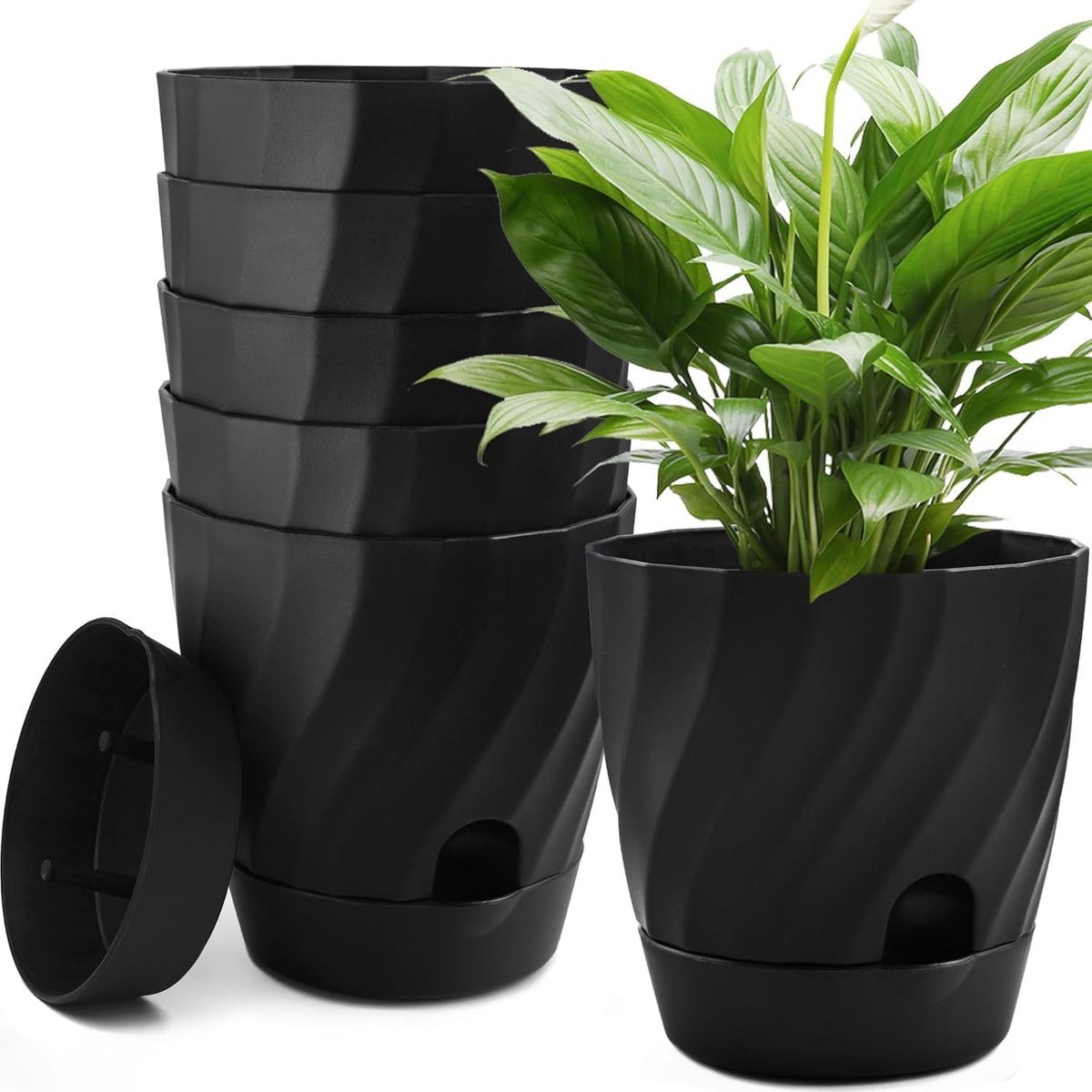 SnelShoppen - Zelfbewaterende Bloempotten 12 cm, Kunststof Ronde Bloempot met Irrigatiesysteem, Inclusief Onderzetter, Voor Vetplanten en Orchideeën,