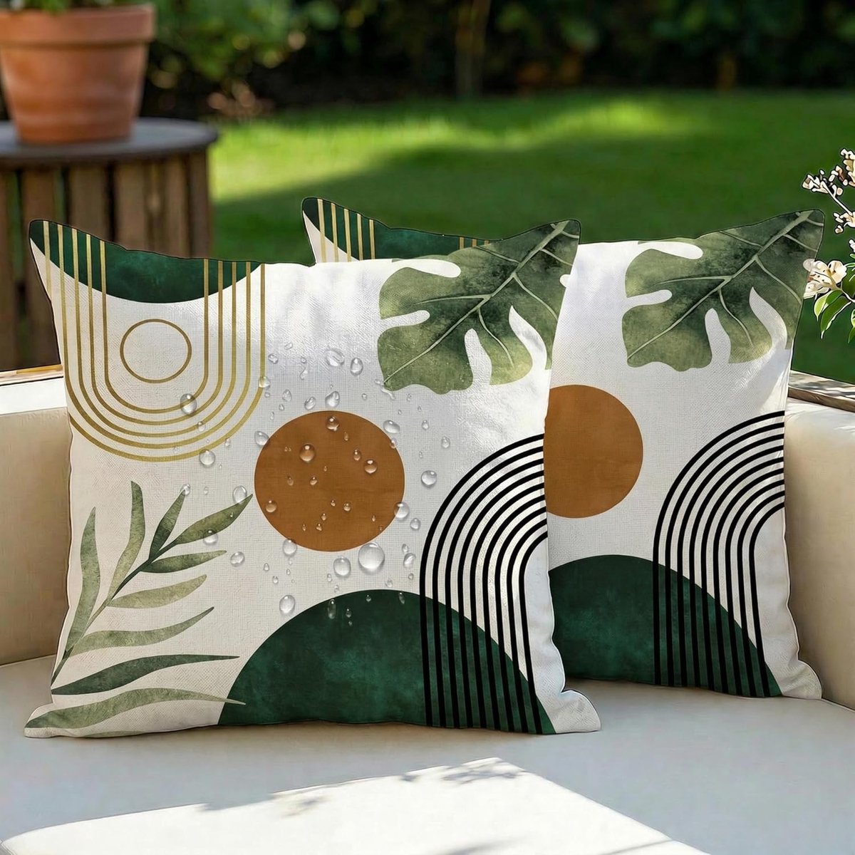 SnelShoppen - Waterbestendige Kussensloop 40 x 40 cm, Set van 2 Outdoor Waterdichte Bankkussens, Retro Boho Sierkussen, Kussenhoezen van Polyester voo