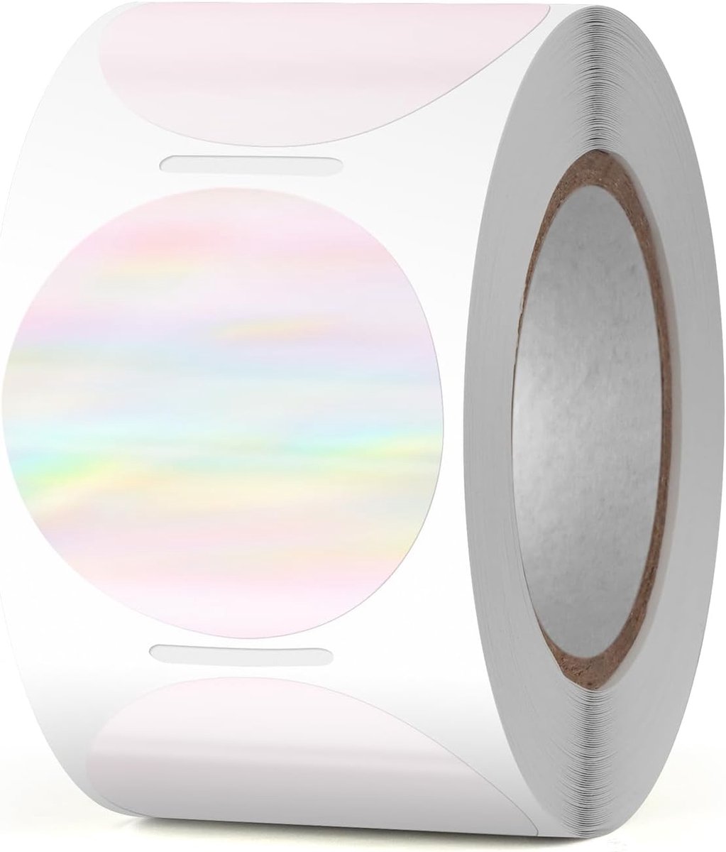 thermische labels, vinyl, 38 mm, zelfklevende regenboog, directe stippen, rol, waterdicht, bedrukbare cirkelstickers voor QR-code, doe-het-zelf naamplaatje, 300 stuks