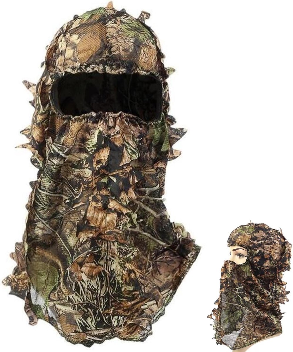 1 stuk hoofddoeken met bladmotief, camouflage, volgelaatsmasker, hoofddeksel, moro, voor het beoefenen van buitensporten, voor de jacht