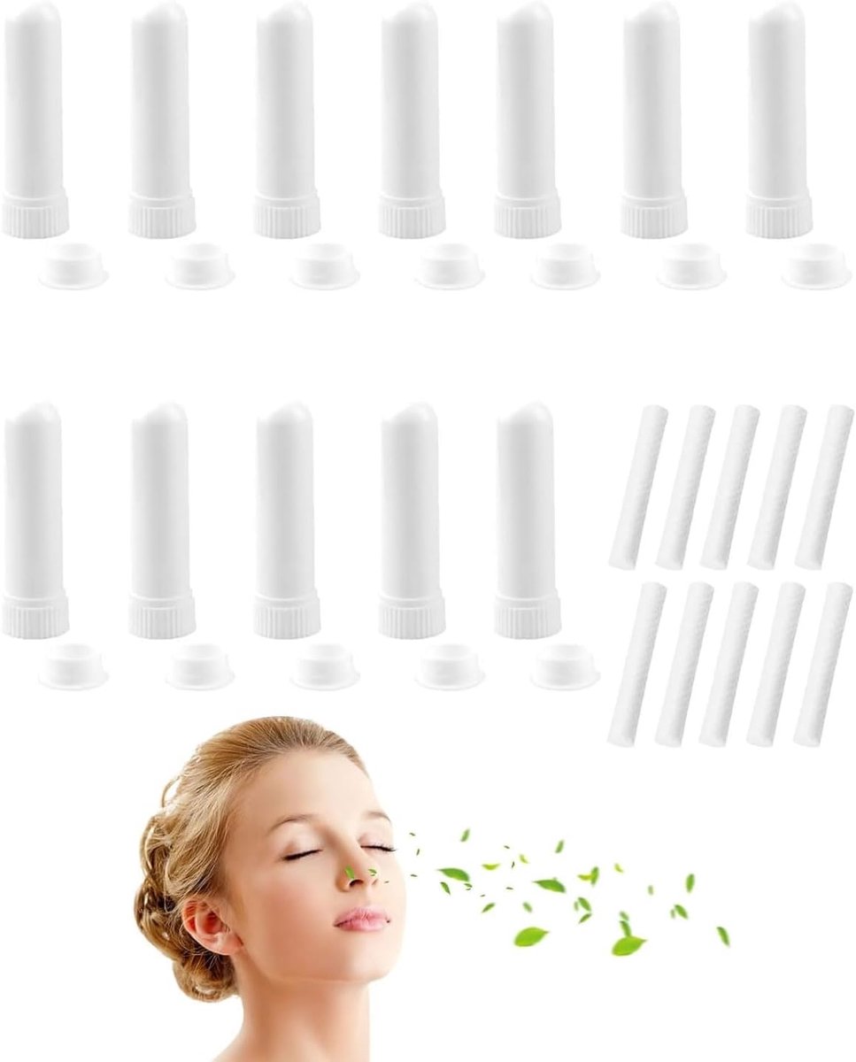 12 neusinhalatoren, goede hygroscopiciteit, navulbaar, neusinhalator, etherische oliën, voor aromatherapie, etherische oliën, lege geurstokjes