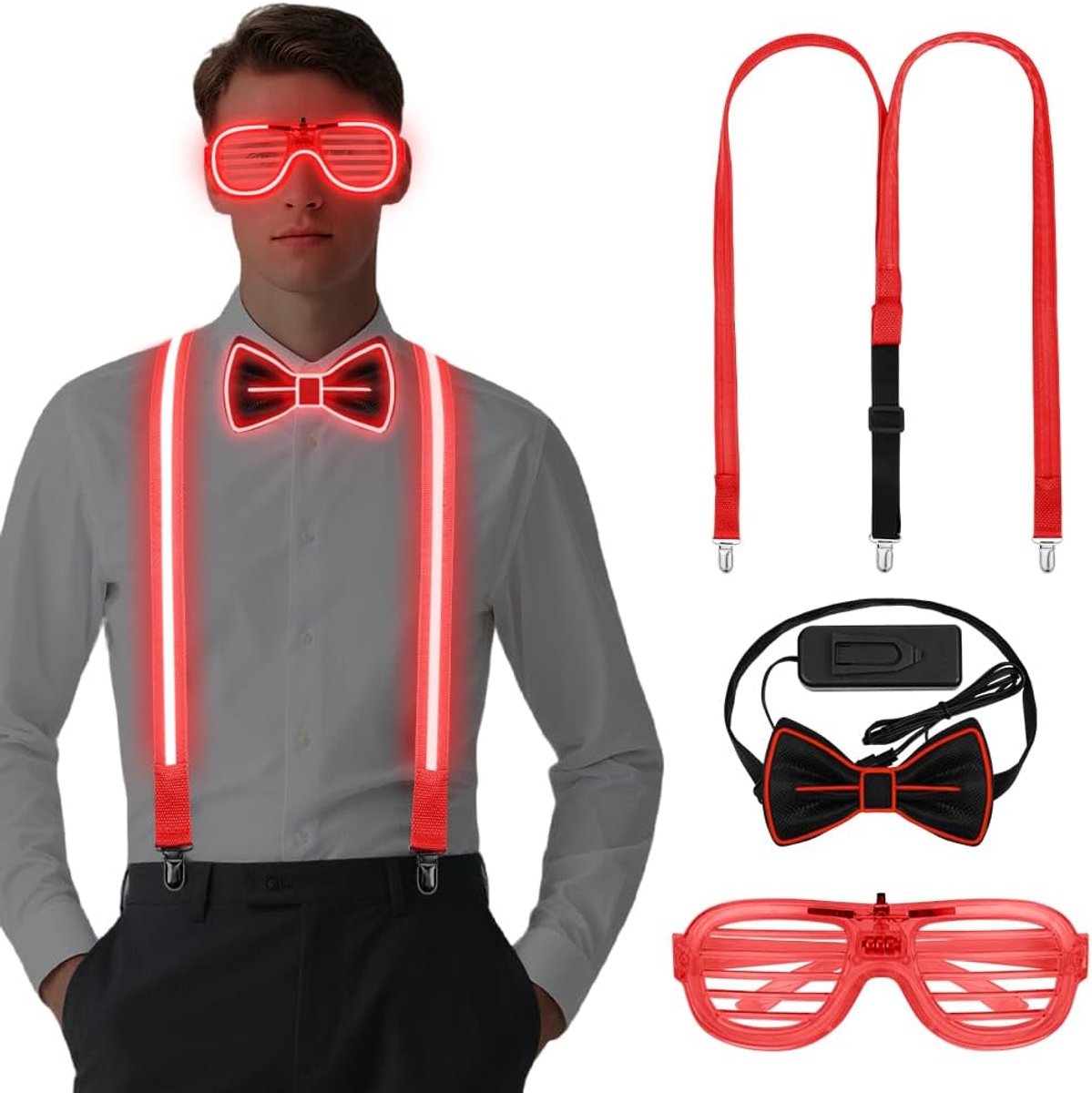 2 stuks, lichtgevende vlinderdas, knipperende led-bril met 3 flitsmodi voor carnaval, muziekfestivals, feestdagen, bruiloften, Halloween en vrijgezellenfeesten