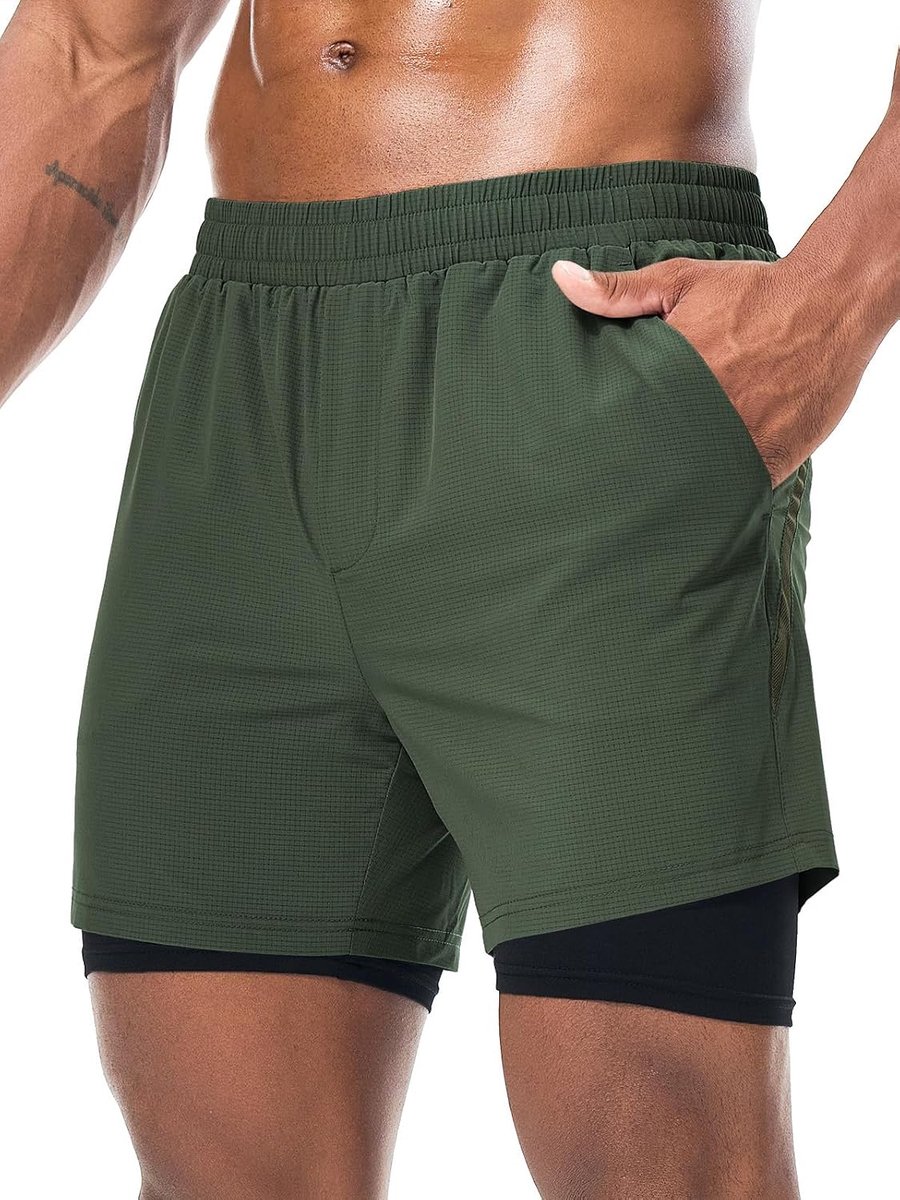 Shorts 2 in 1 Gym Sport Workout Ademend Outdoor Training Shorts met Zakken