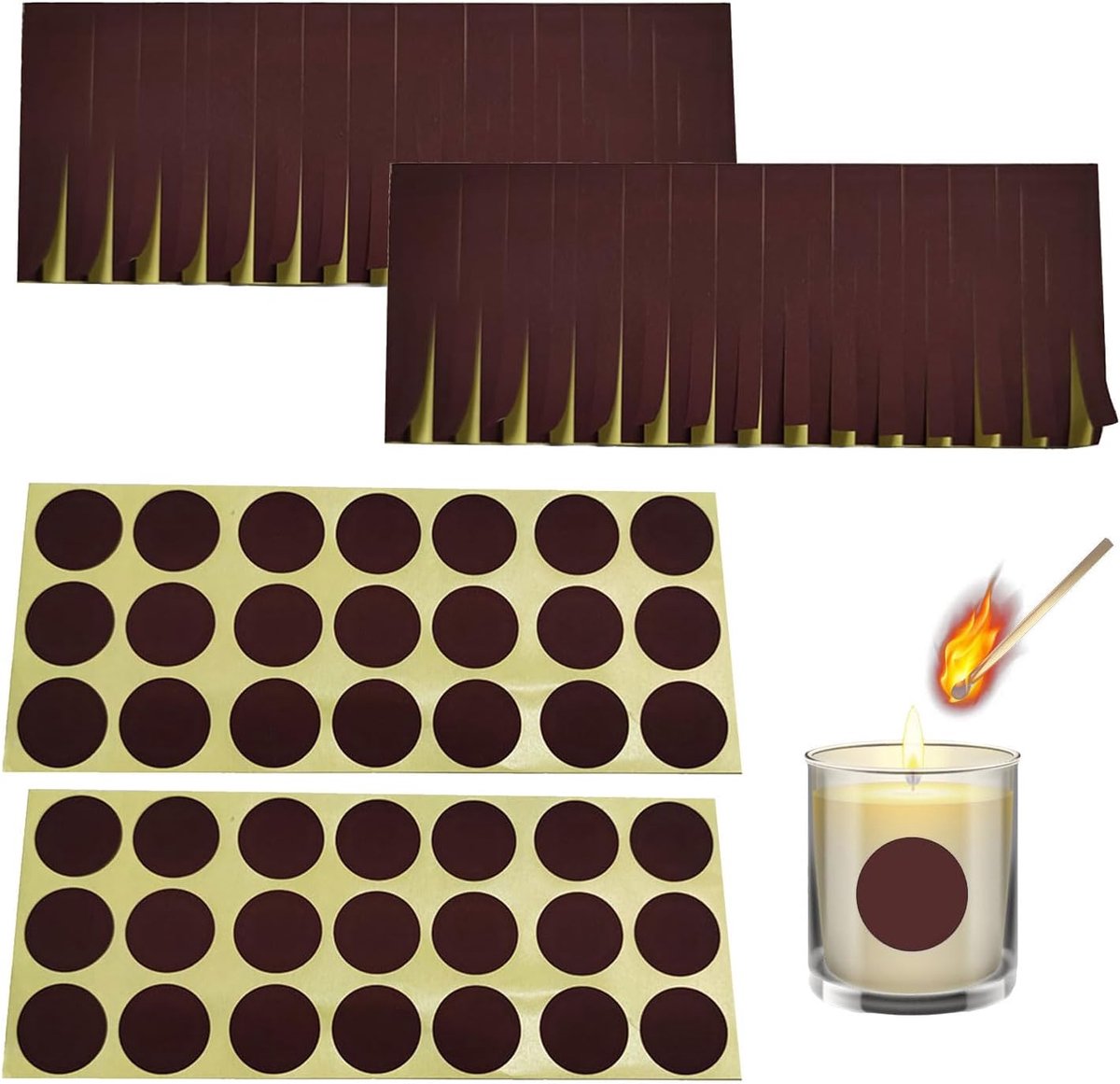 Match Fire Paper, 102 stuks, zelfklevend papier voor het opplakken van lucifers, 60 ronde en 60 rechthoekige papieren stickers voor open haard, accessoires voor buiten, Match Fire