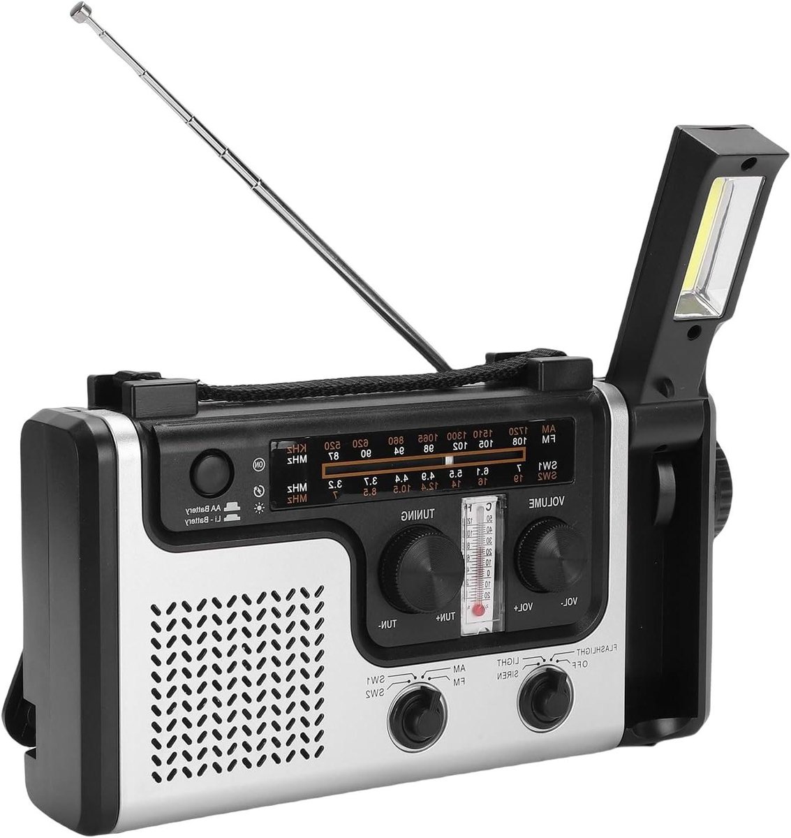 Draagbare Noodradio - Handslinger Radio - Buiten Activiteiten - Zonne-energie Opladen - 1200 mAh Batterij - Zwart