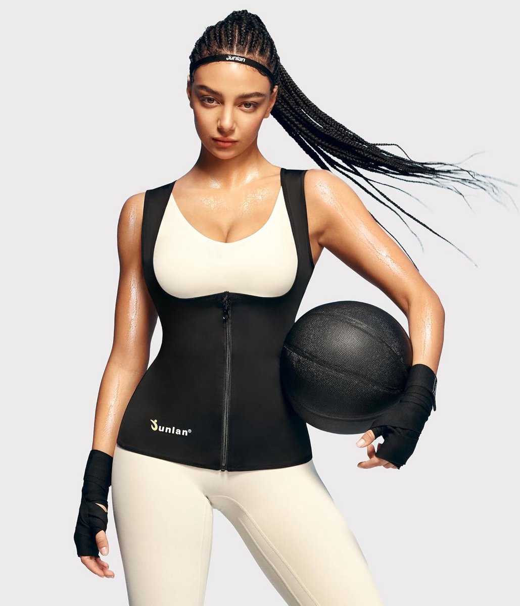 Sauna Suit for Women Waist Trainer Vest Sweat Tank Top Shaper for Women with Zipper (Black, Small)