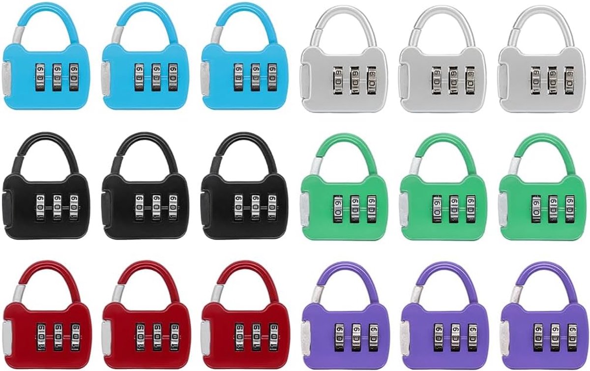 18 stuks mini-hangsloten met 3 cijfers, 3-cijferig mini-hangslot, 3-cijferig cijferslot met cijfercode, voor sportschool, school