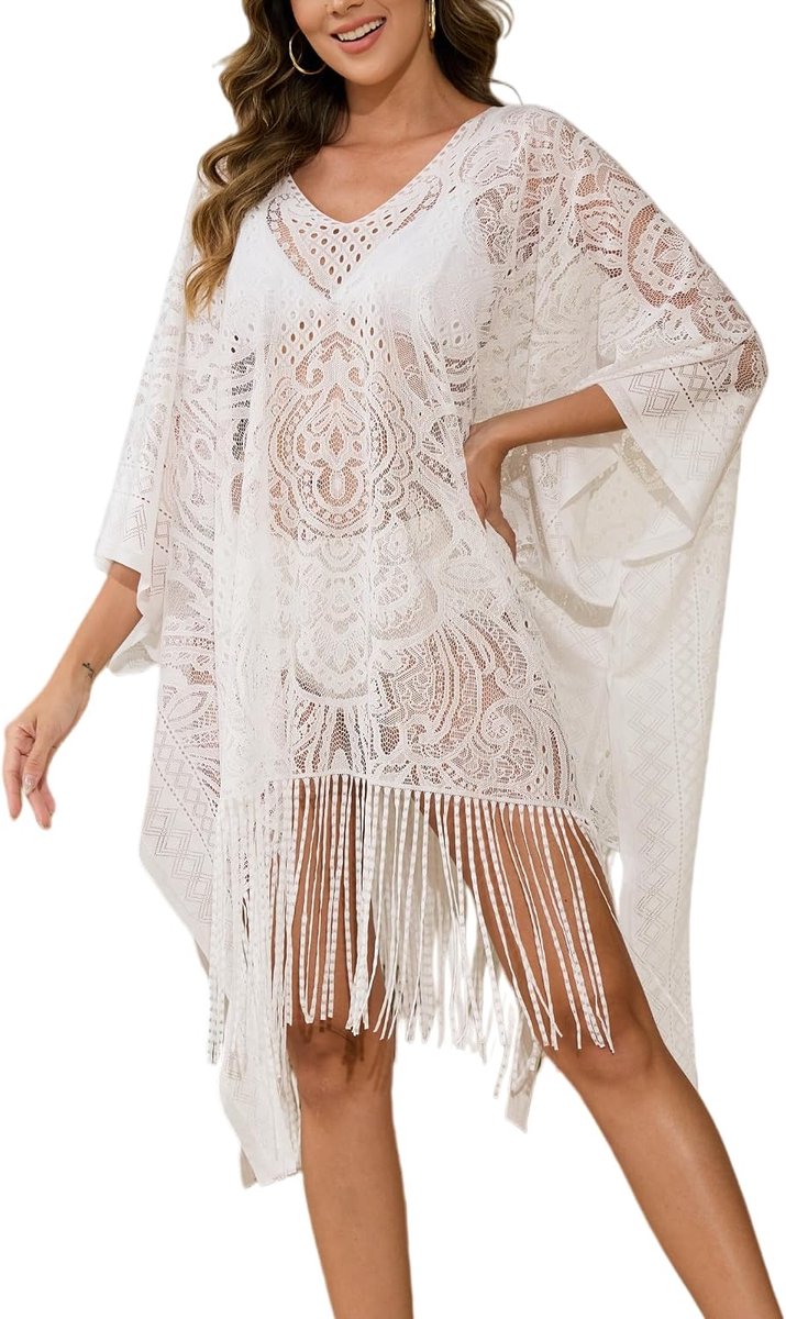 kanten badpak cover-up voor dames, strandtuniek met V-hals voor vakantie en