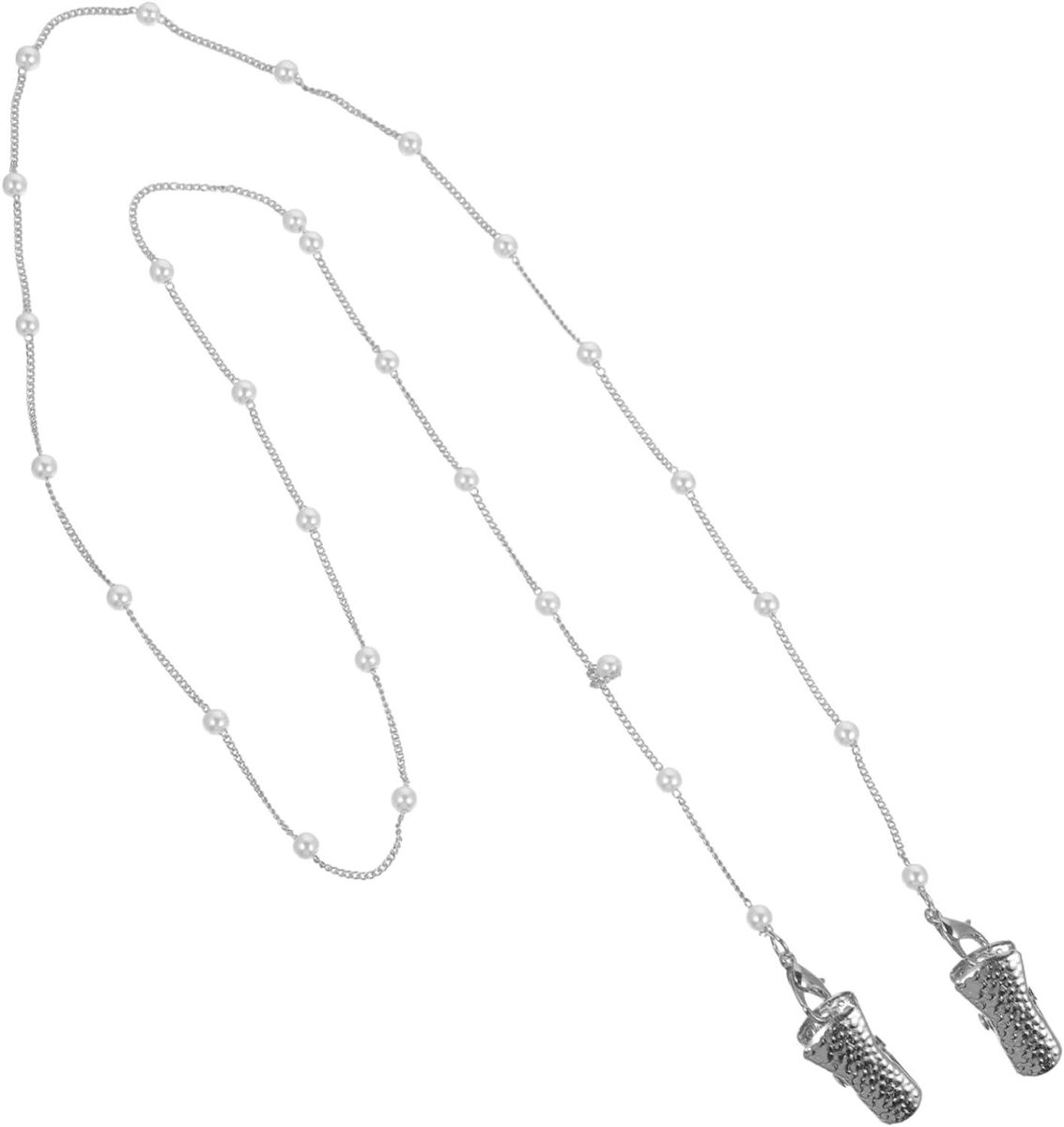 Brilketting met Parels - Maskerhouder Ketting - Veilig Dragen - Met Metalen Haakjes - 71 cm - Zilver