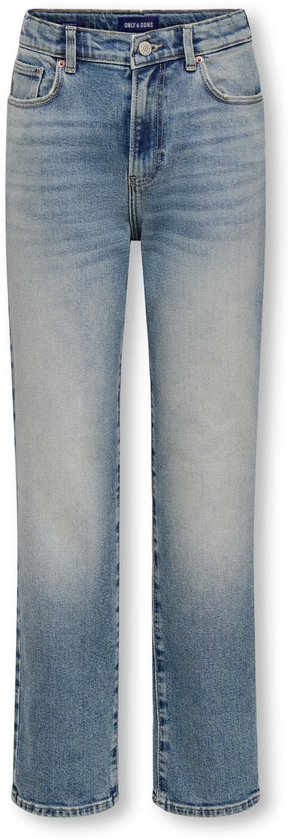 Lichtblauwe jeans met rechte pijpen en een wassing.