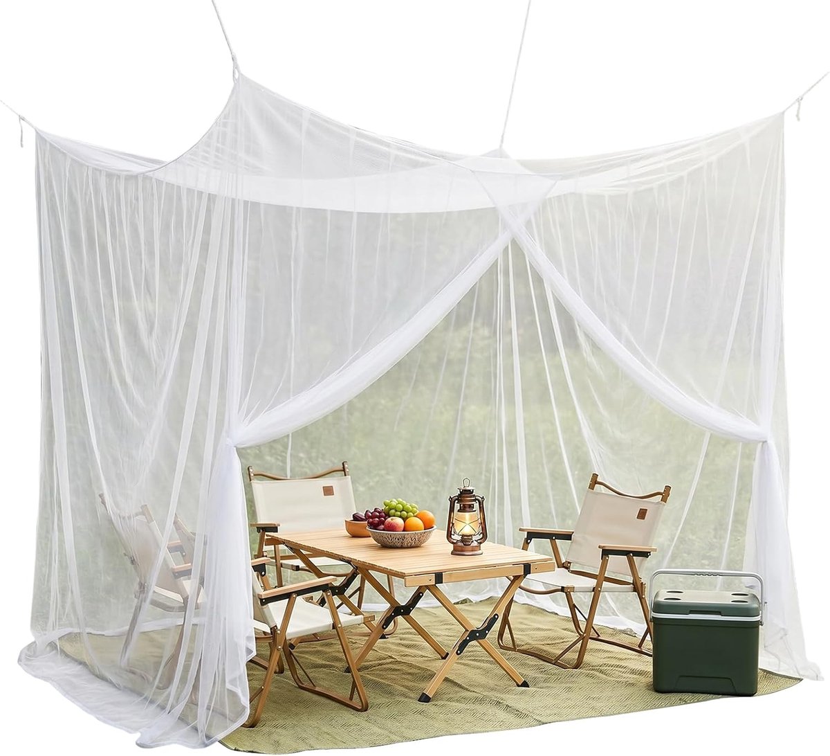 300 x 300 x 250 cm, outdoor insectenbescherming voor paviljoen, tuin, terras, camping, bed, 220 mazen, fijnmazig met 1 deur, muggennet, outdoor, reizen, terras, vliegennet (wit, XXL)