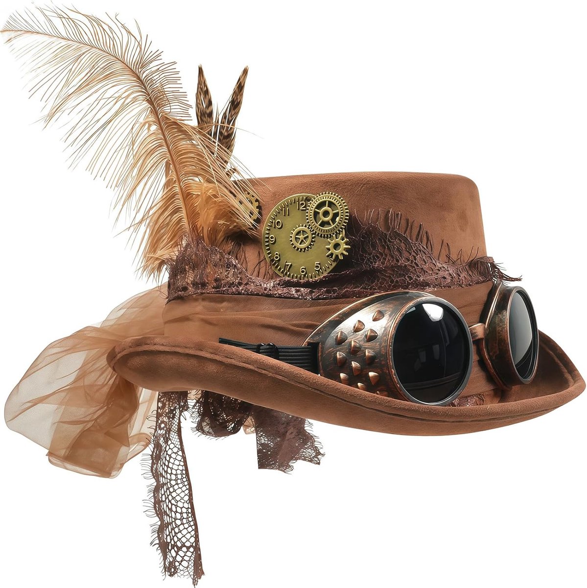 Steampunk hoed dames met bril, carnavalshoed, hoofddeksel voor carnaval, themafeest en festivals, steam punk kleding dames accessoires