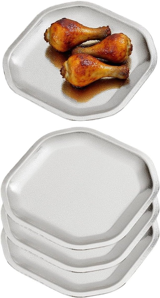 Platte Borden voor Voorgerecht 15x15cm,Set van 4,Kleine Dinerborden,vierkant，zilver