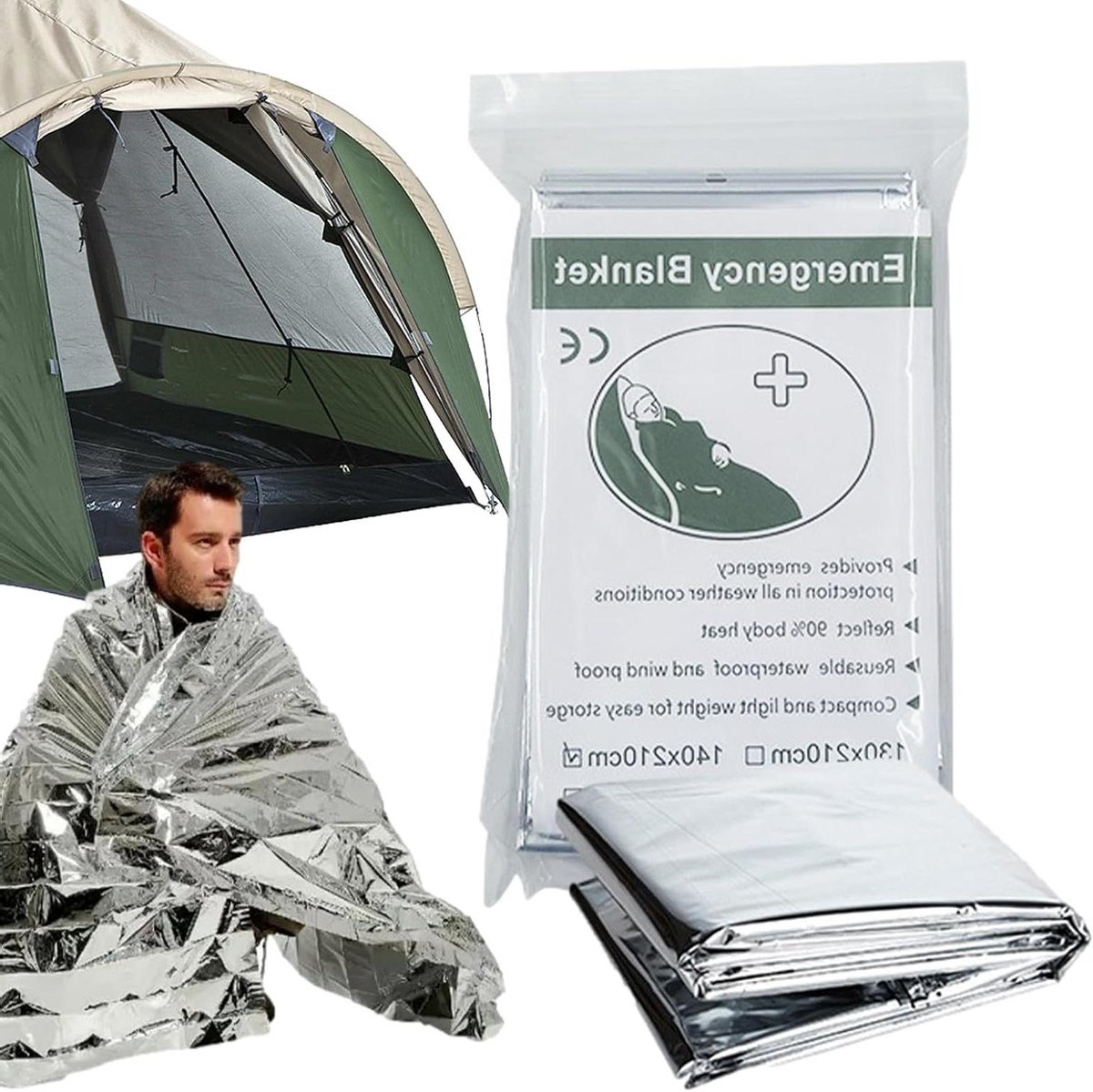 Survival Deken - Thermos Dekentje - Buiten Overleven - Extreme Weer Bescherming - 160x210cm - Zilver