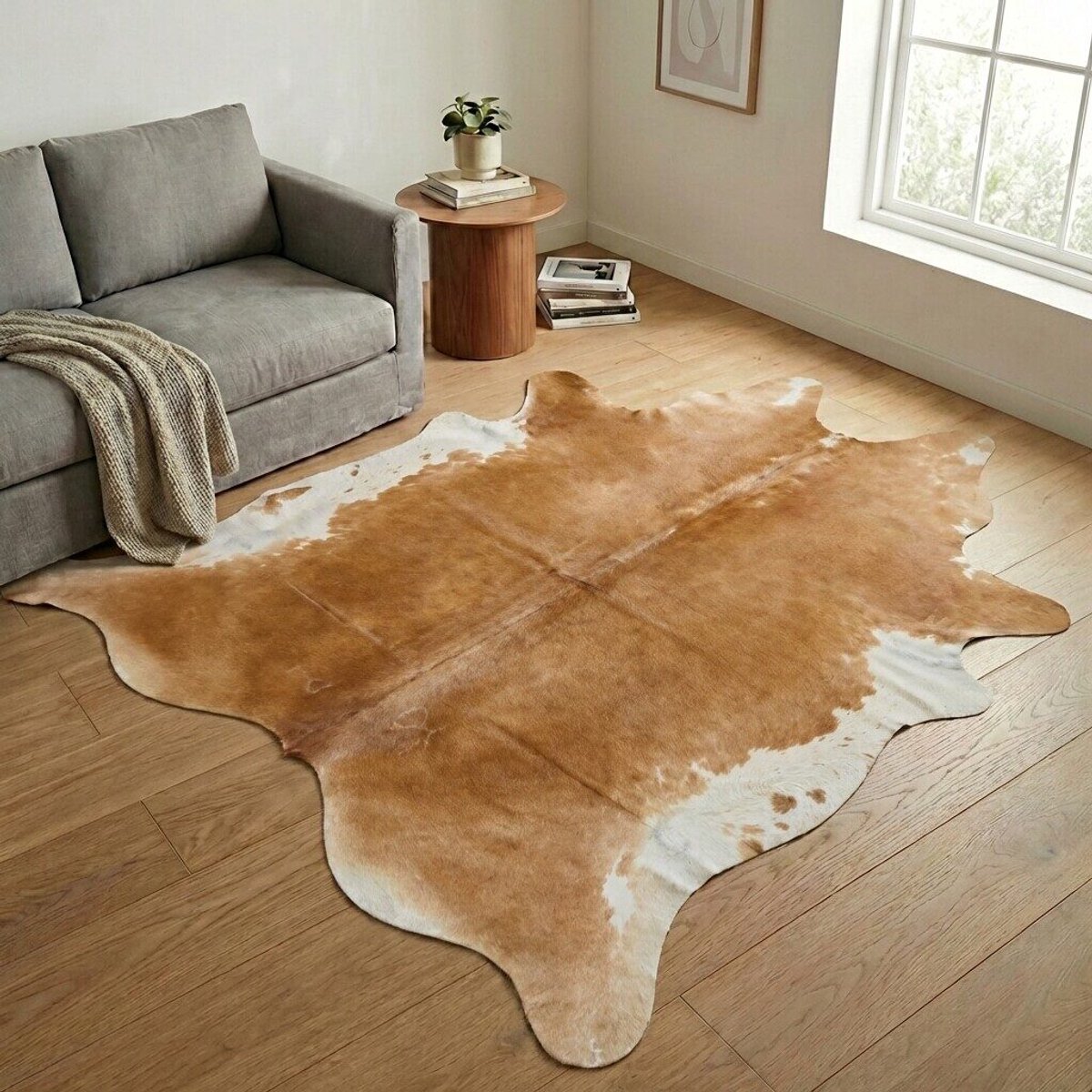 Koeienhuid Vloerkleed XXL (Extra Groot) - Bruin-wit - 244 x 238 cm - Koeienkleed / Koeienvel / Dierenvel / Dierenhuid / Koehuid Tapijt