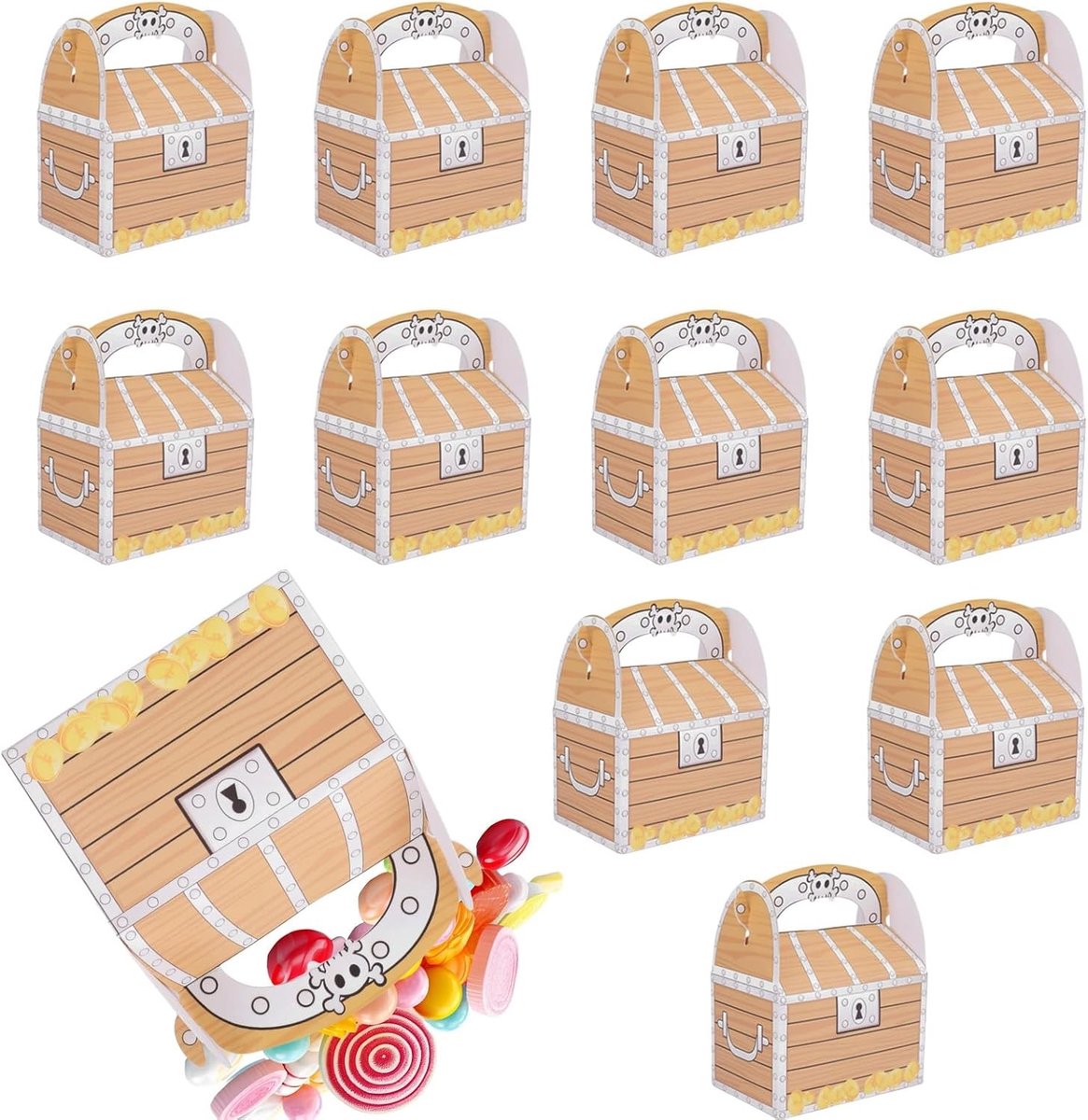 12 Stuks Piraten Schatkist met Handvat - Perfecte Verjaardagscadeaus en Feestdozen voor Kinderen met Piratenthema
