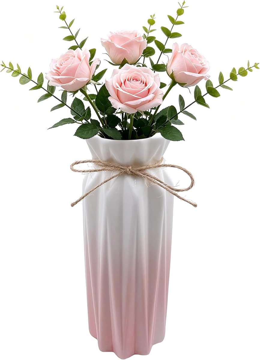 Vaas 21 cm hoog - keramiek met glazuur - moderne boho-stijl - perfect voor pampasgras - ShopVlot
