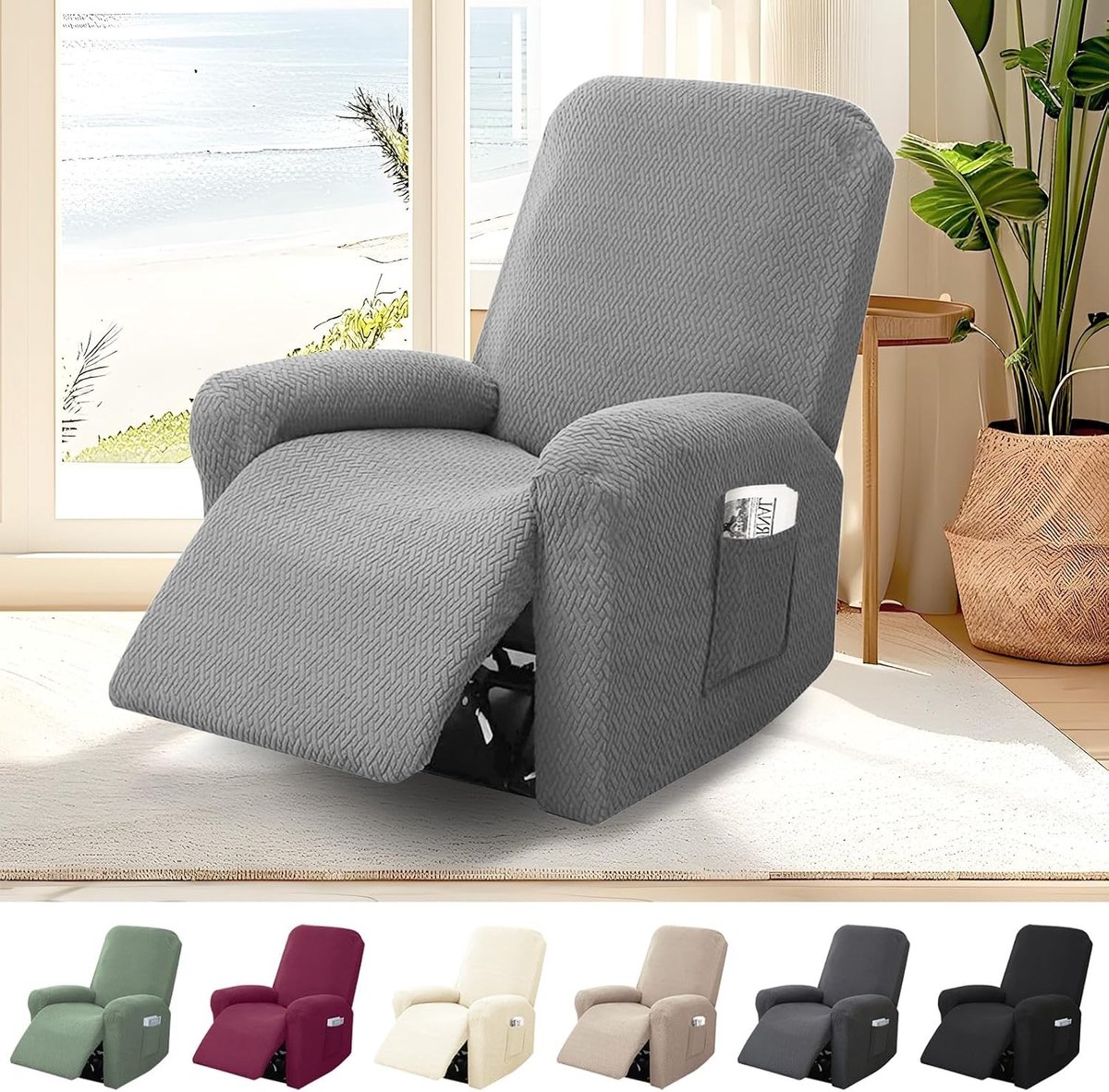 Stretchbare Hoes voor Relaxfauteuil - All-Inclusive Bescherming, Wasbaar en Met Pocket - Donkergrijs, Perfect voor TV Relaxstoelen en Fauteuils