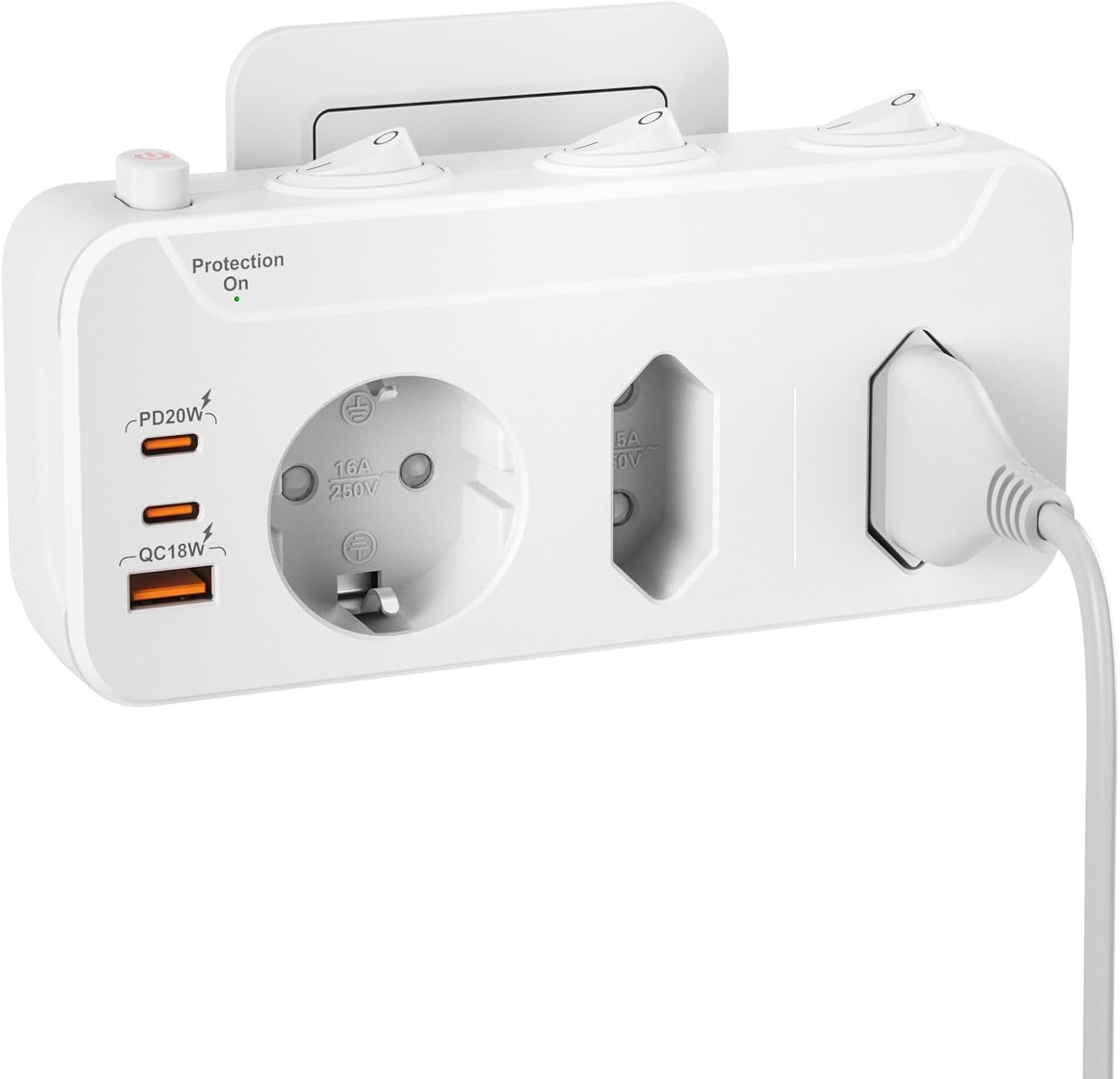 SnelShoppen - Socket Splitter 3 Gang, Stekkerdoos met Schakelaar, 3 Adapter Sockets voor 1 Schuko Plug & 2 Euro Plugs, USB C Charger, Wit