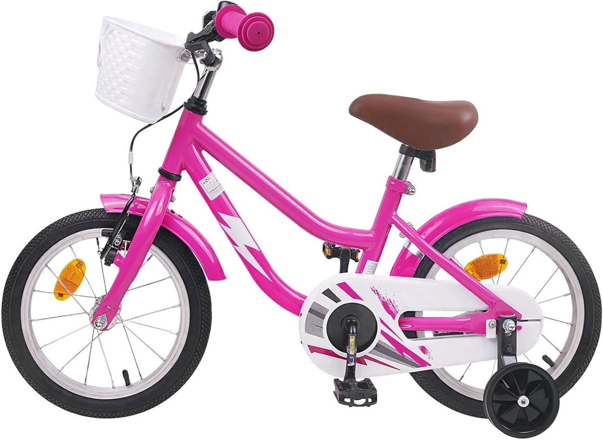 Kinderfiets 16 Inch Meisjesfiets Jeugdfiets Veilig Leren Fietsen Verstelbaar Stuur en Zadel 16 inch Donkerroze