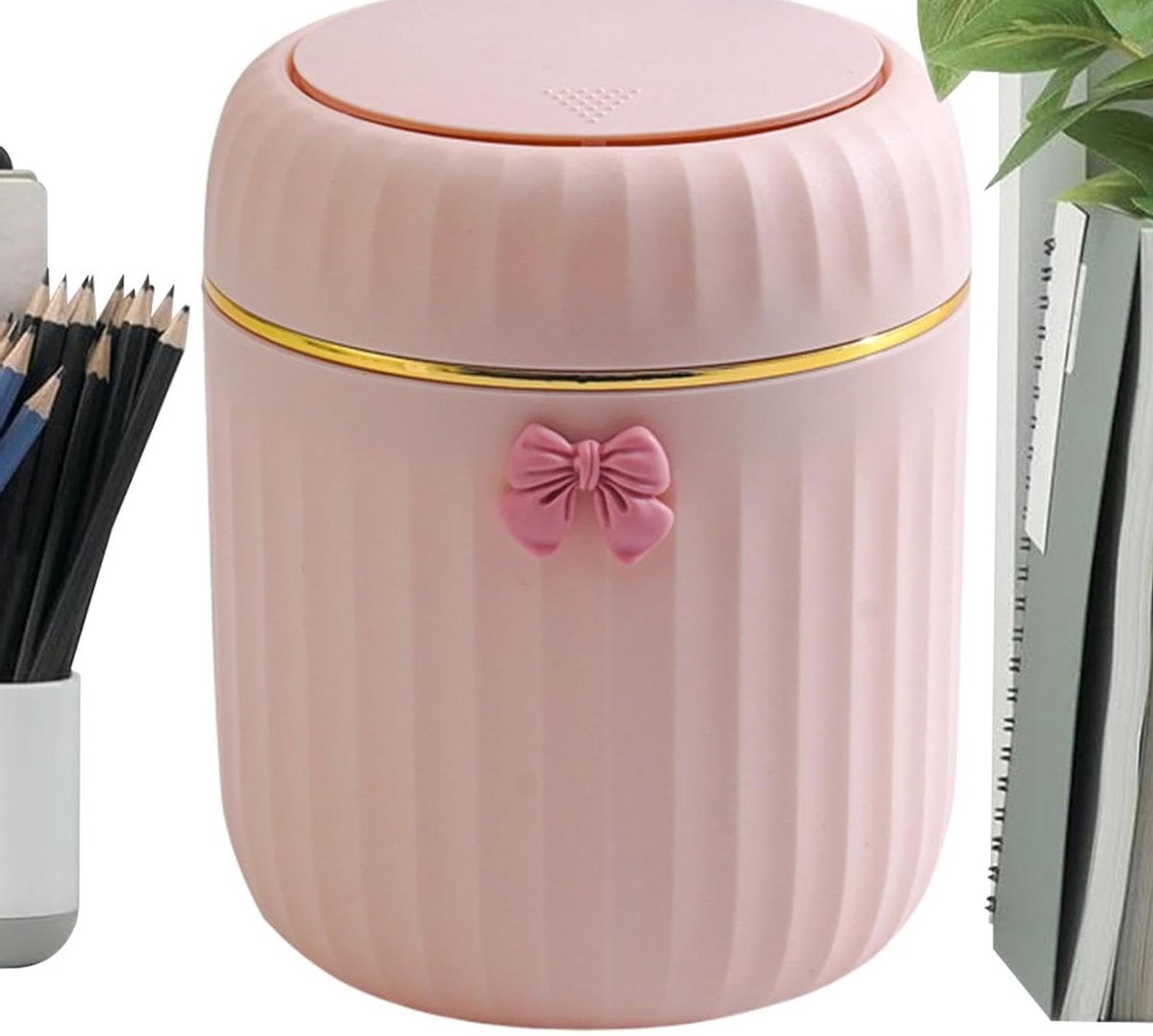 Mini Tafelprullenbak - Compacte Afvalbak - Netjes Werken - Met Drukklep - 16.5 cm Hoog - Roze