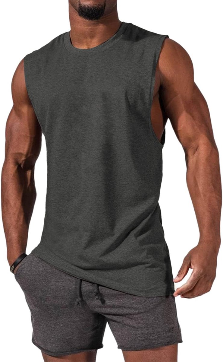 Tanktop voor heren, mouwloos spiershirt, gym, sport, onderhemd mannen, ronde hals, T-shirt, fitness, T-shirt voor mannen