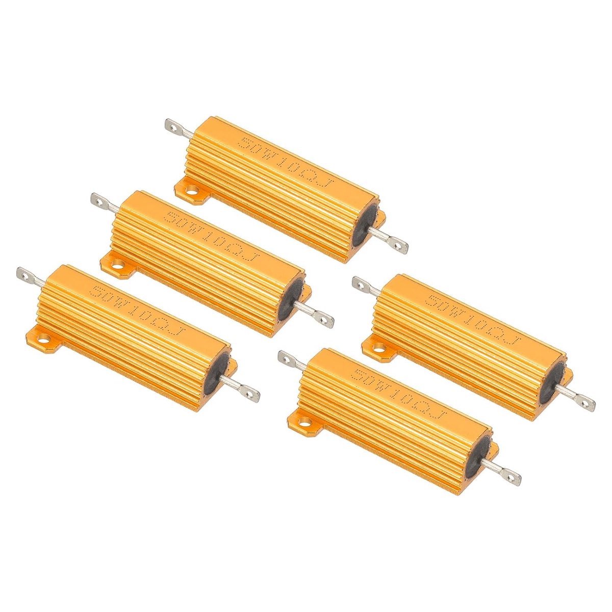 50 W 10 Ohm Aluminium Shell Weerstand, 5 Pack Aluminium Behuizing Weerstand Behuizing Behuizing Draadgewonden Weerstanden Schroef Tap Vermogensweerstand 5% Tolerantie, Gouden