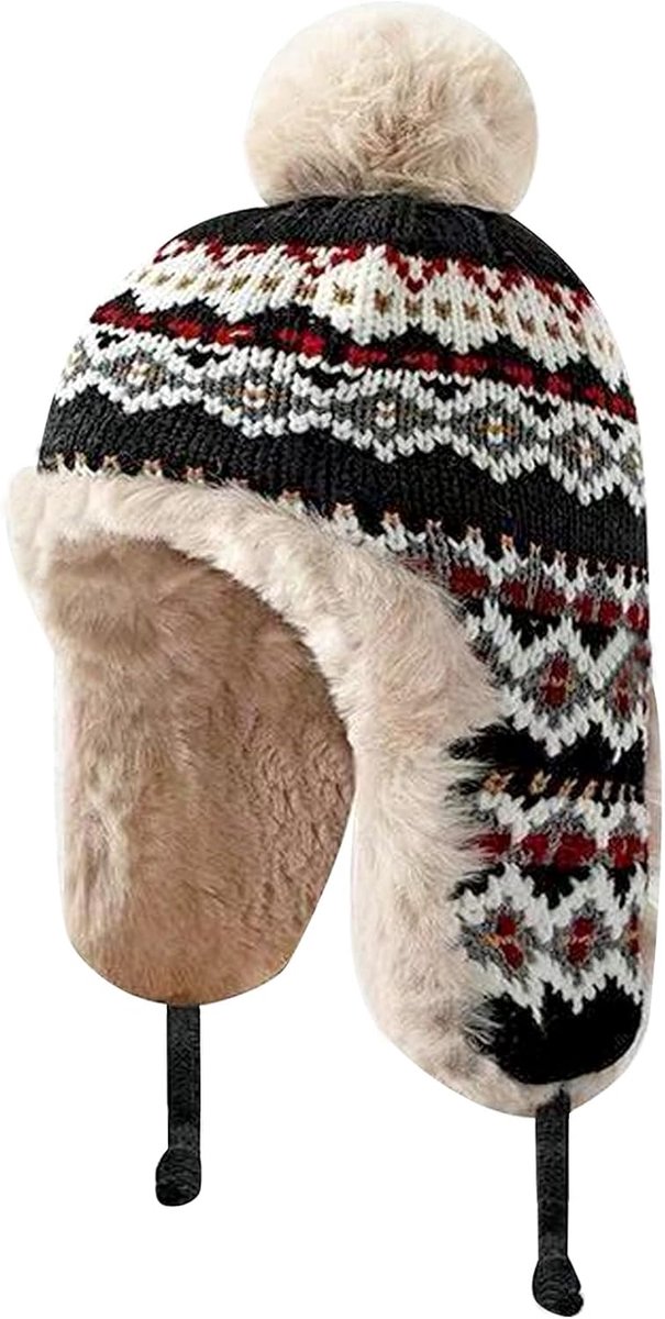 Wintermuts voor dames en heren, Russische muts, warme Ushanka-hoed, winddichte muts met oorkleppen, warme pilotenmuts voor heren, wintermuts voor fietsen, skiën, skaten, jagen, zwart