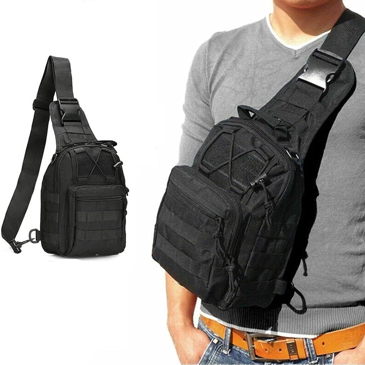 borsttas Rugzak Molle Crossbody Sling Messenger Schoudertas voor Outdoor Sport, Wandelen, Camping
