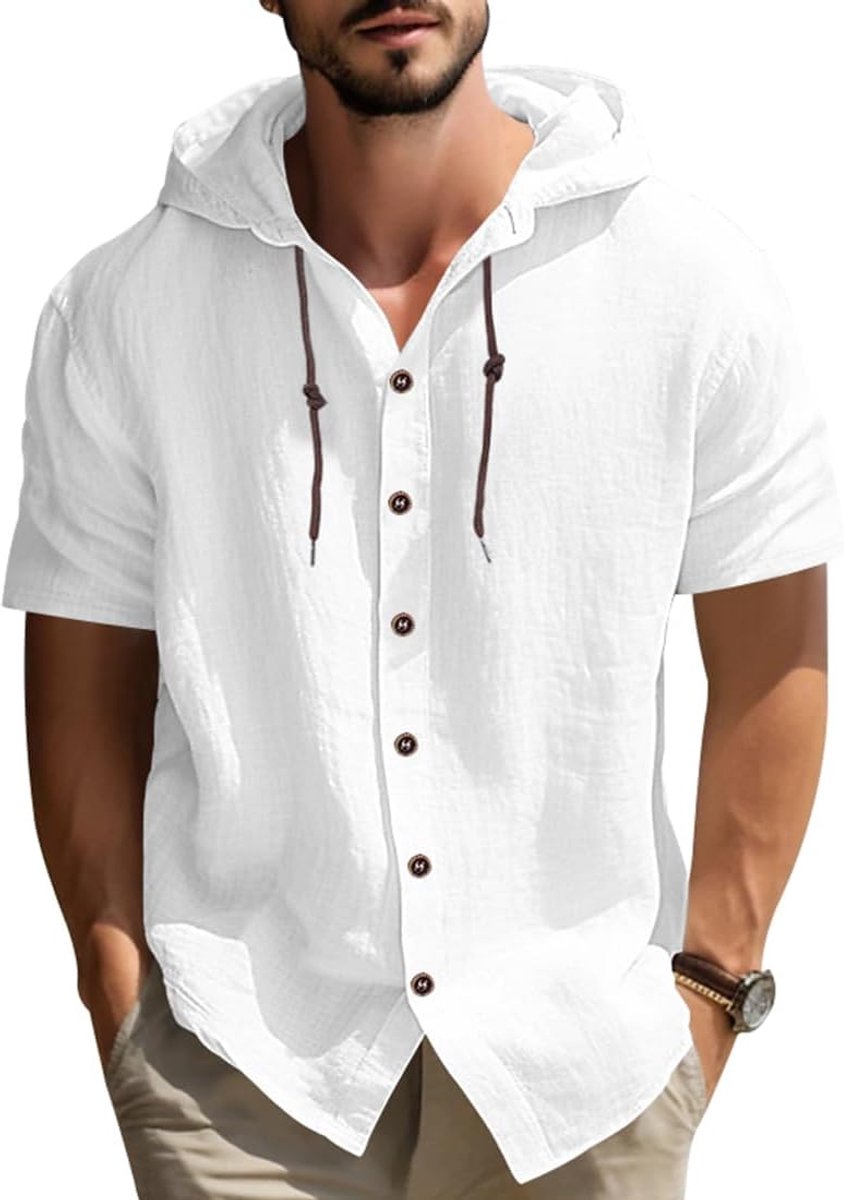 overhemd met korte mouwen voor heren, met capuchon, licht en ademend design voor de zomer, casual en moderne stijl