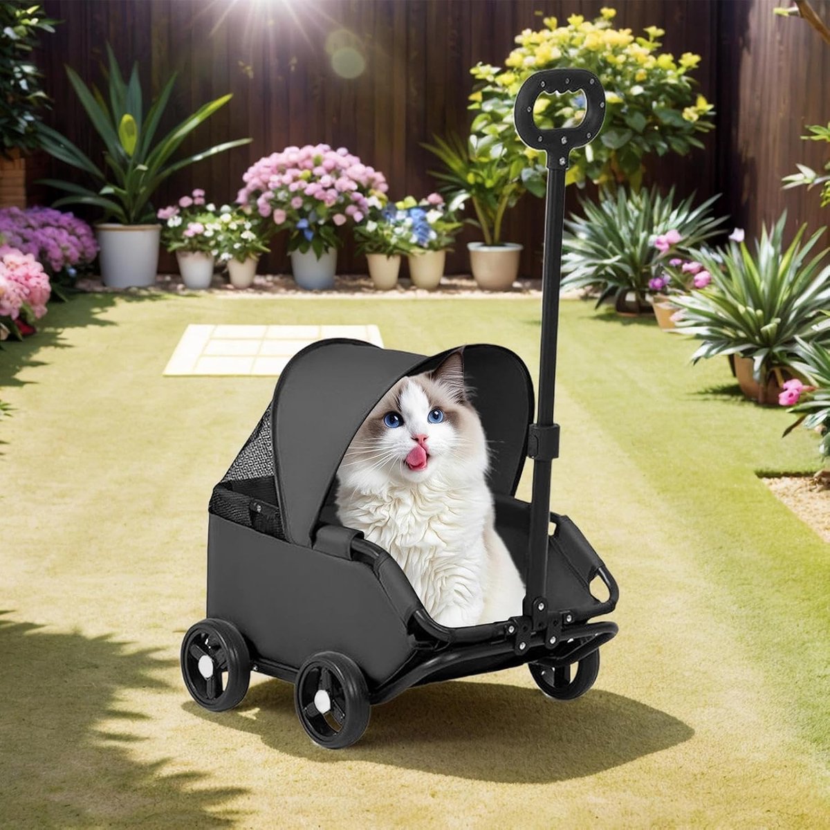 Dieren Kinderwagen - Reisbuggy Huisdier - Comfortabel Vervoer - Opvouwbaar Lichtgewicht - Tot 7 kg - Zwart