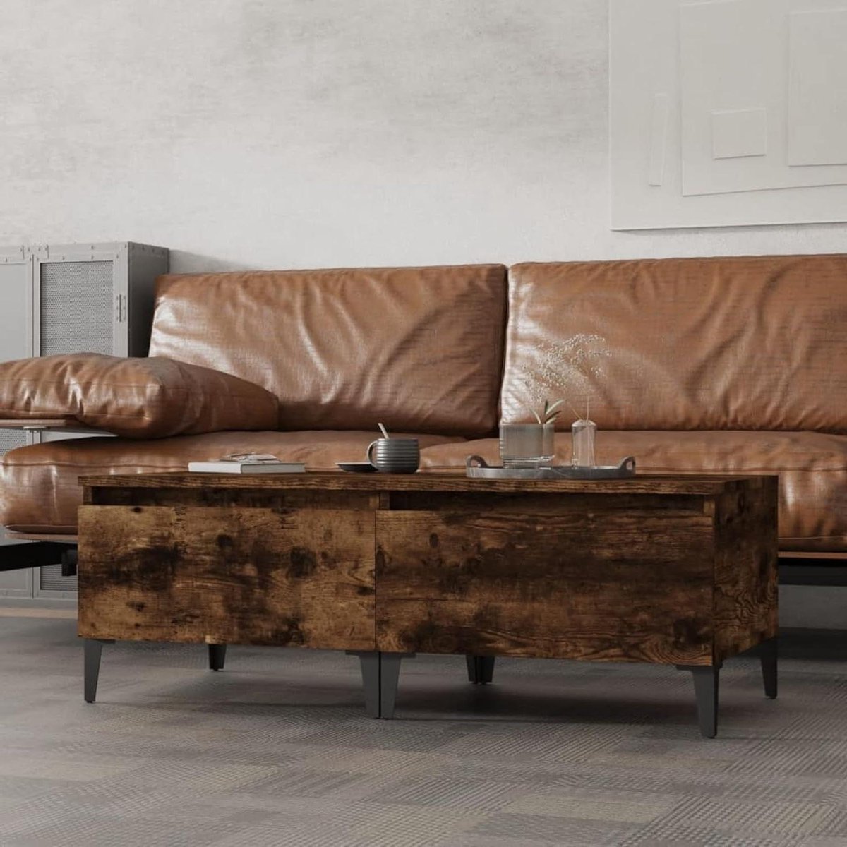 Bijzettafels Set - Nachtkastjes Tafels - Woonkamer Inrichten - Industriële Stijl - 50 x 46 x 35 cm - Eiken Rookhout
