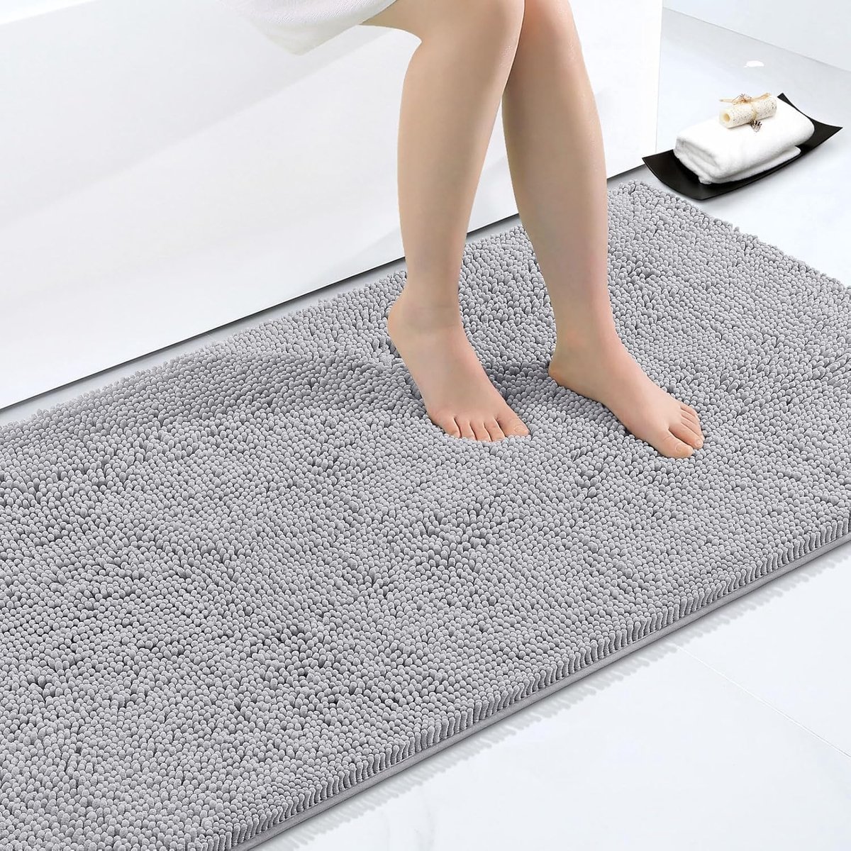 Antislip badmat, zachte chenille microvezel badkamertapijt, absorberend, machinewasbaar - 60 x 120 cm, lichtgrijs