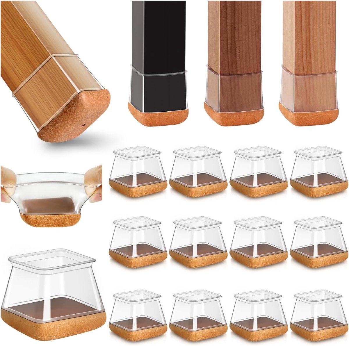 20 Stuks Stoelpootdoppen, Vierkant Grote Siliconen Stoelpootbeschermers | Viltdoppen voor Houten Vloeren, Transparant, Stoelbeschermers, Vloerbescherming (Fit:36-43mm)
