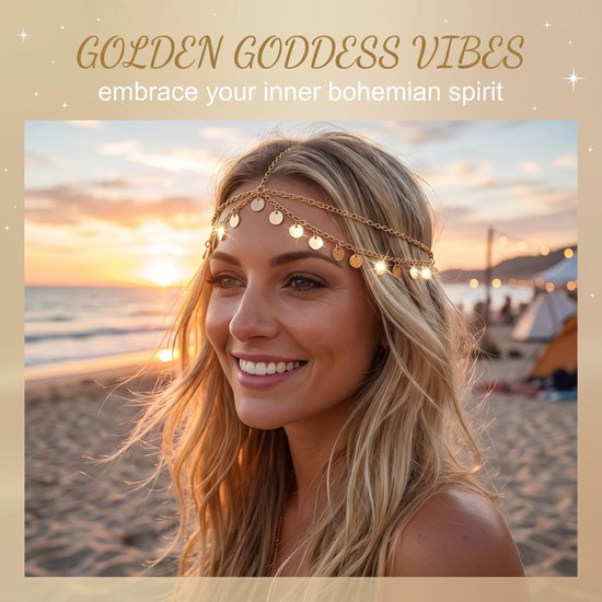 hoofdketting voor dames, boho-hoofdsieraad met hangers, godin voor festival en kostuum — afbeelding 2