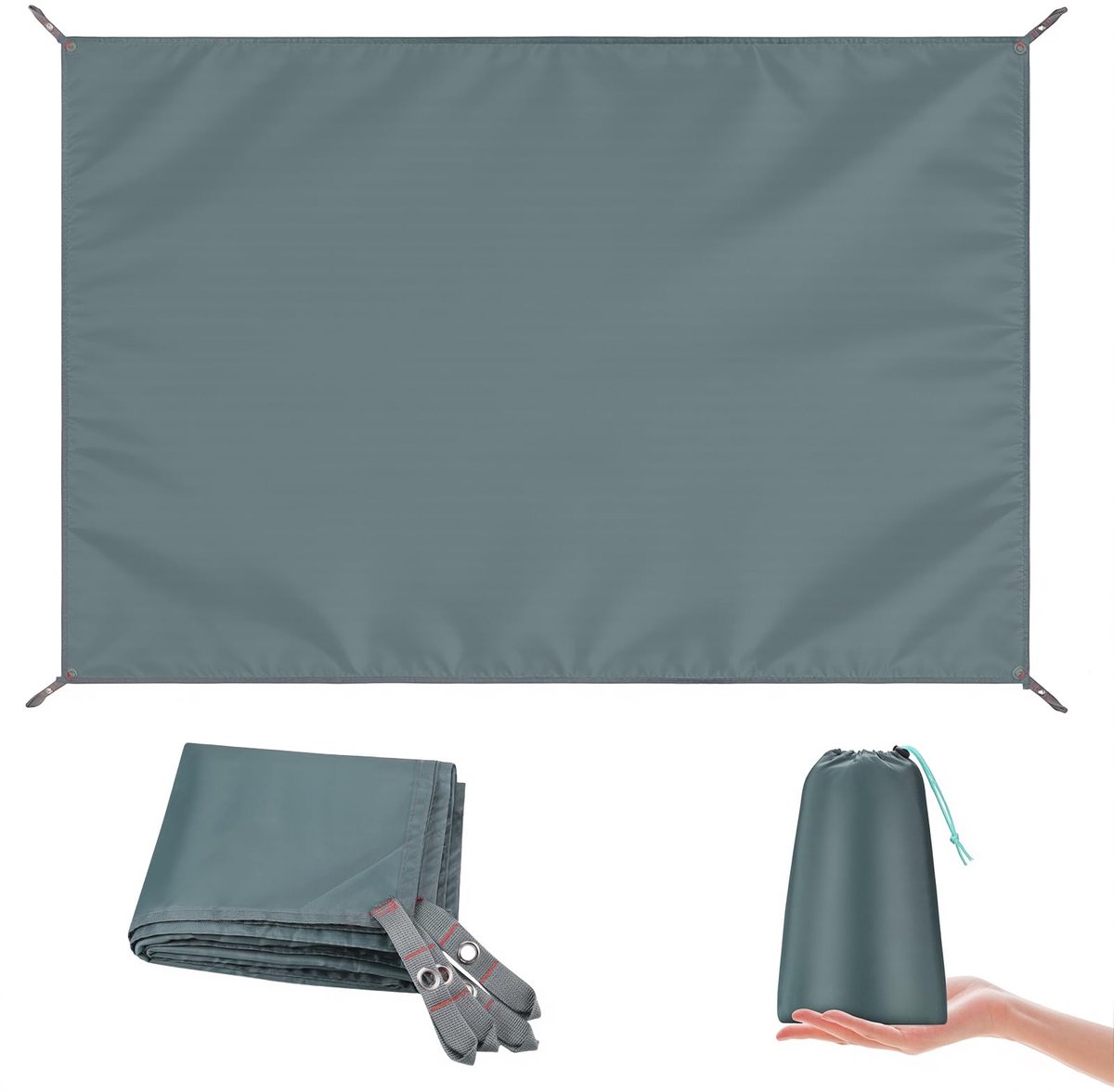 waterdicht tentzeil voor camping, 140 x 210 cm, tentbodem tarp ultralicht voor 2-3 personen, scheurvast en versterkte hoeken, outdoor tentonderlegger voor strand, wandelingen en