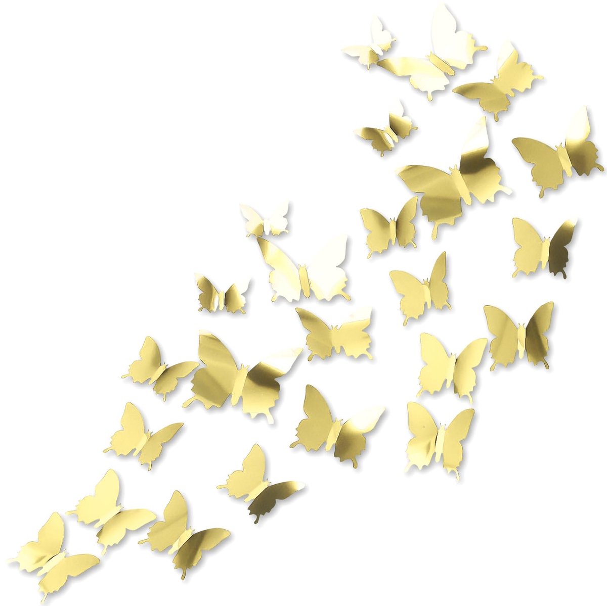 24 Stuks Spiegelvlinder Muurstickers | 3D Gouden Vlinder Decoratie in 3 Maten | Verwijderbare Wanddecoratie voor Kinderkamer, Slaapkamer en Bruiloft