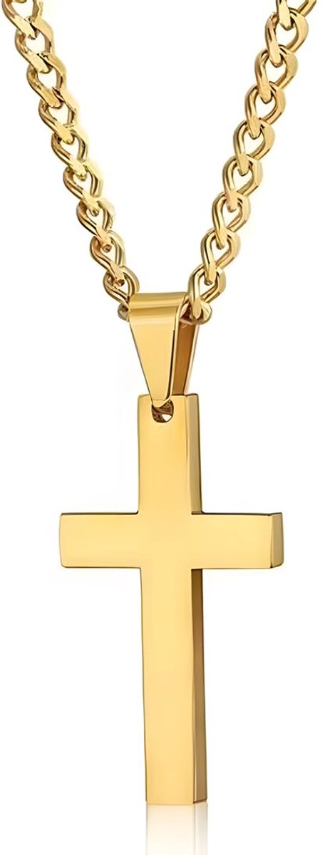 Ketting met kruis voor heren, goud, ketting, kruishanger, roestvrij staal, christelijk kruis, eenvoudige en mooie halsketting voor dames en heren