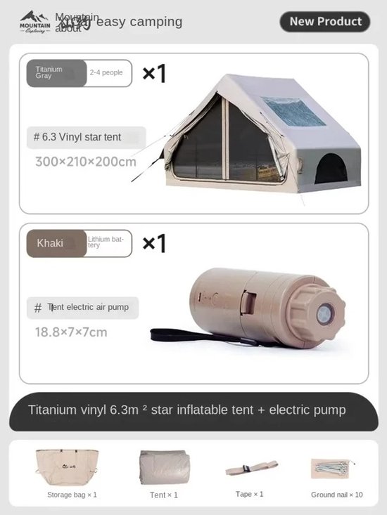 Loushops - Tent - Kampeertent - Camping tent - Slaaptent - Draagbaar - Opblaasbaar - Met ramen - 300 x 210 x 200cm - Wit — afbeelding 3